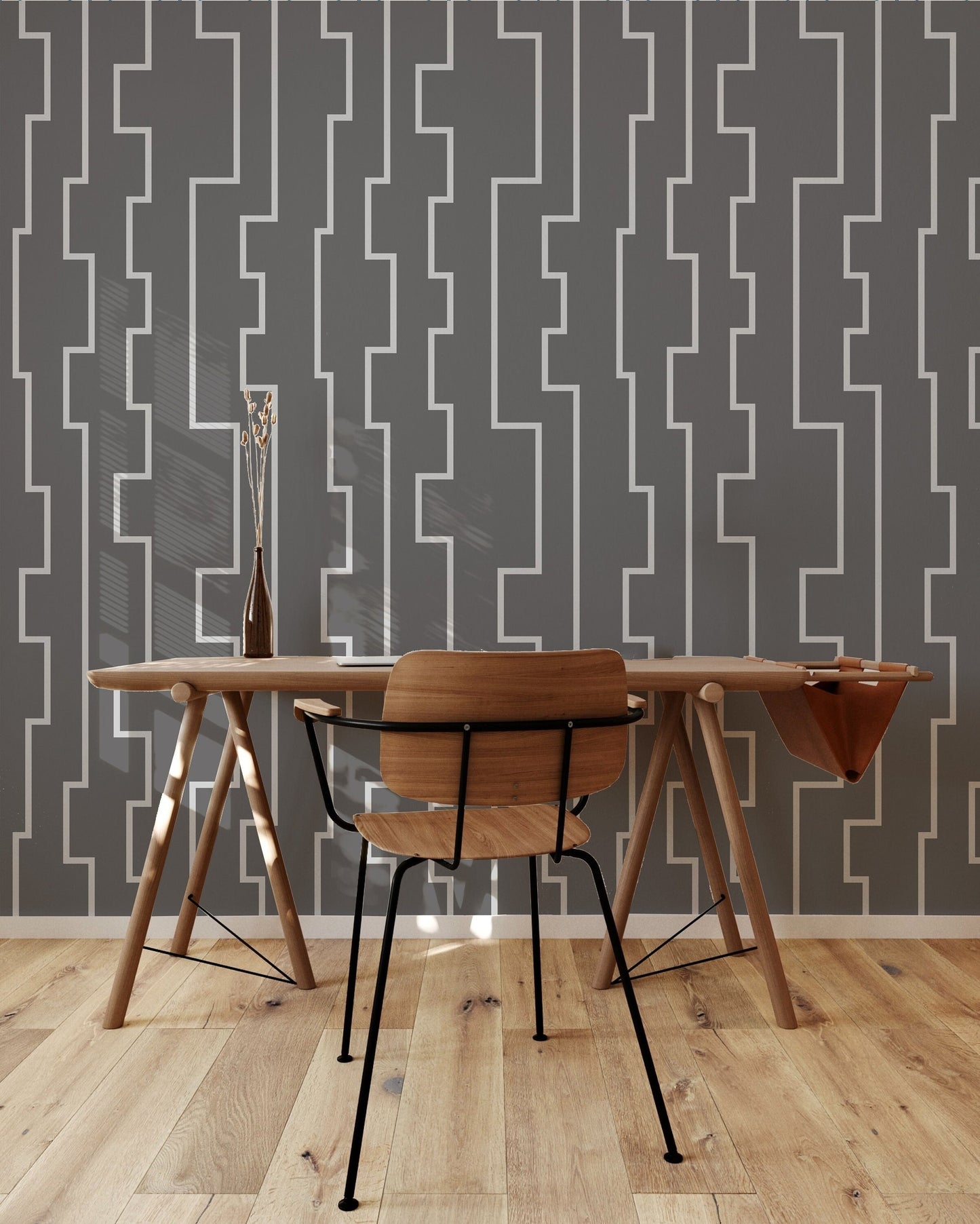 Modern Key Peel and Stick Wallpaper - Gray Geometric Striped - Water-Resistant Embossed Vinyl Canvas