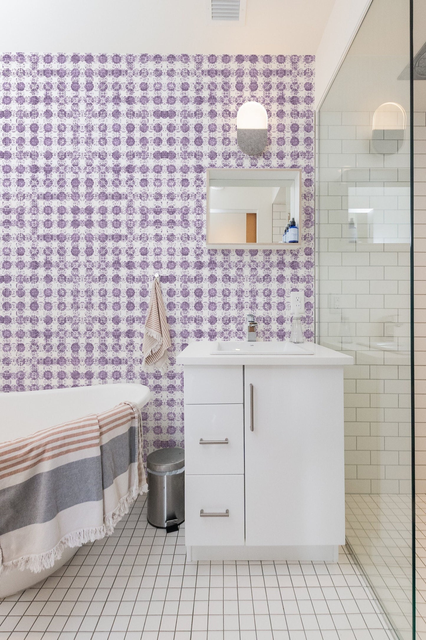 Amelia French Country Peel and Stick Wallpaper - Purple Polka Dots - Water-Resistant Embossed Vinyl Canvas