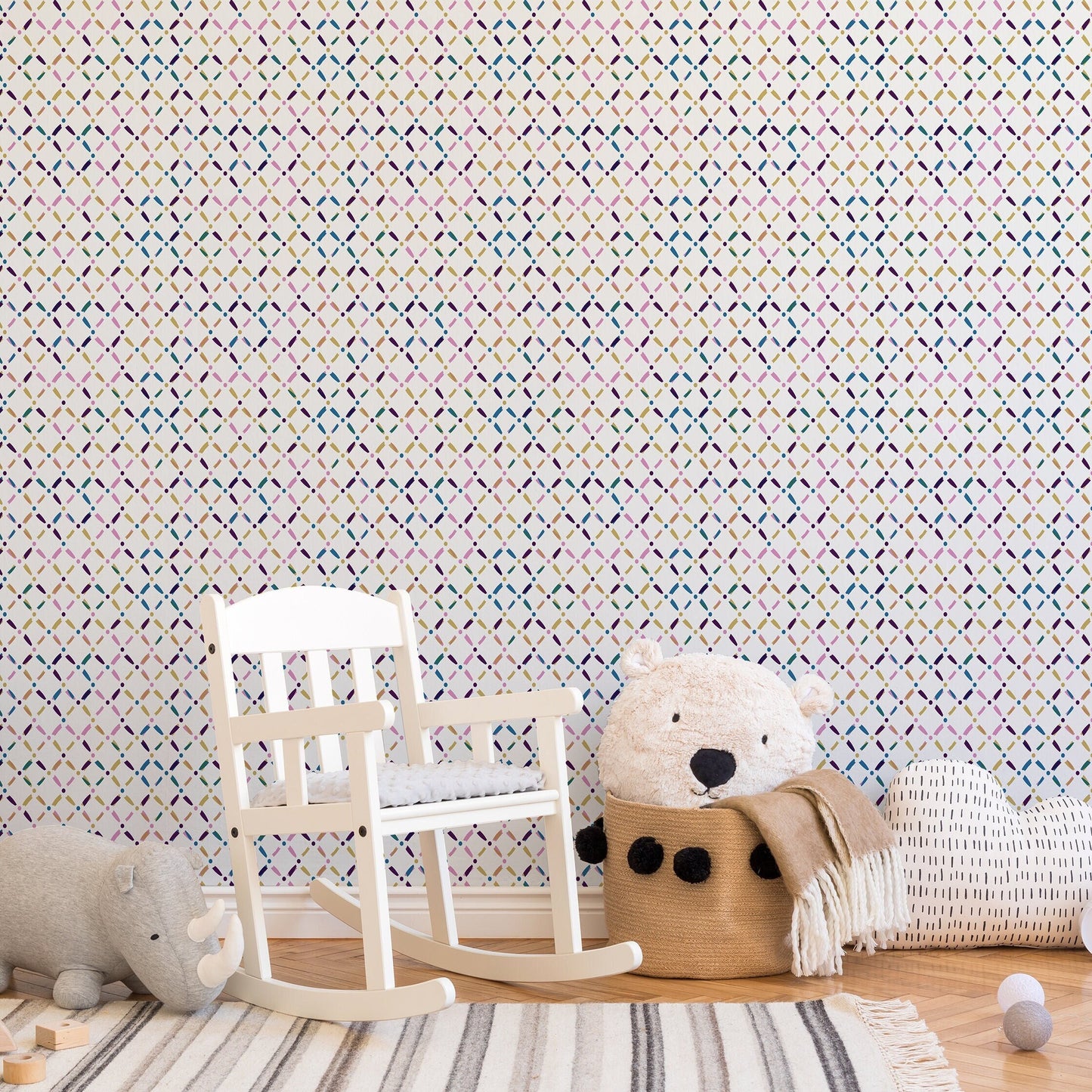 Pigtails Modern/Boho Peel and Stick Wallpaper - Muilti-Color Geometric - Water-Resistant Embossed Vinyl Canvas