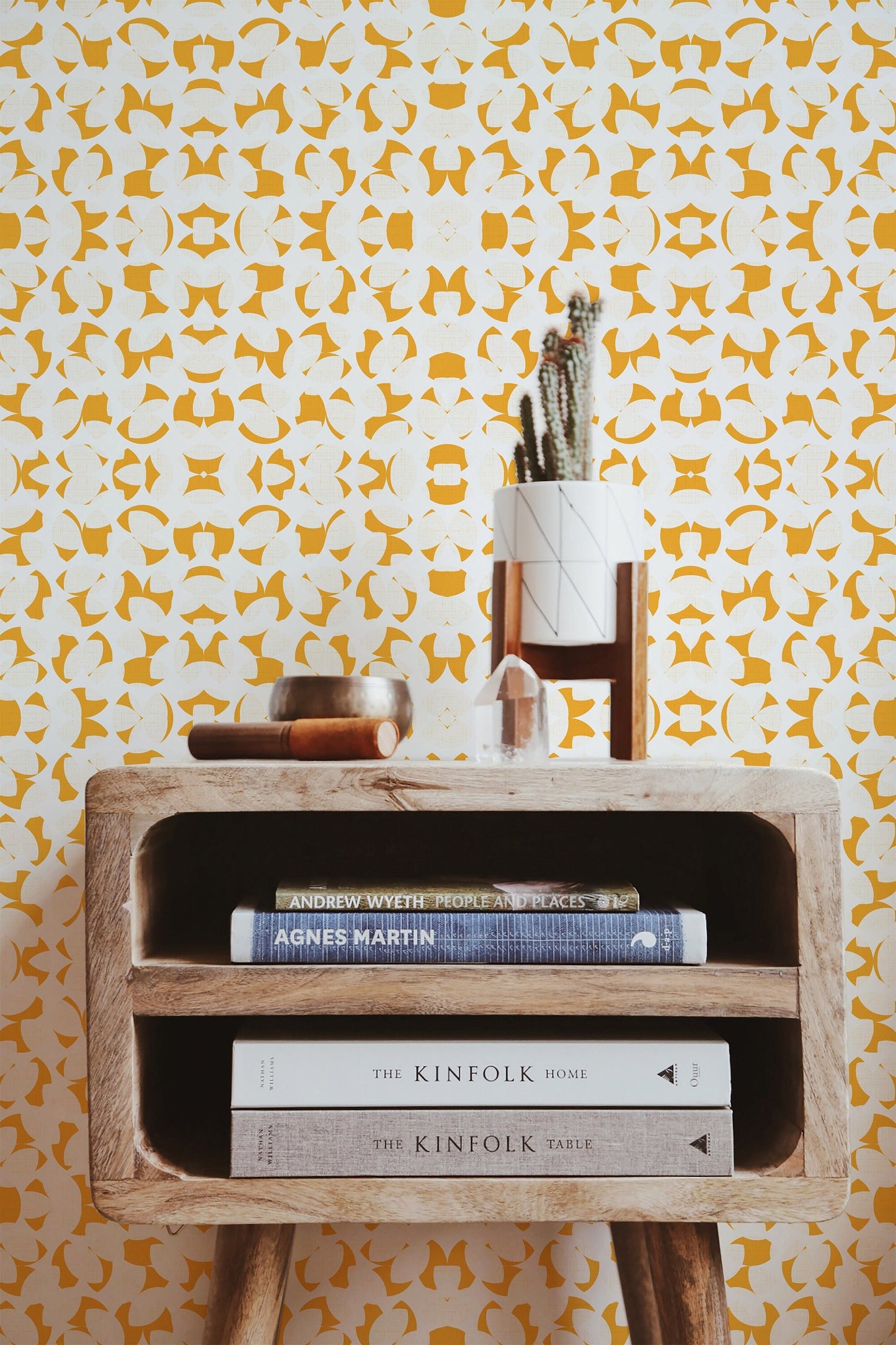 Seashells Coastal Peel and Stick Wallpaper - Yellow Floral Geometric - Water-Resistant Embossed Vinyl Canvas