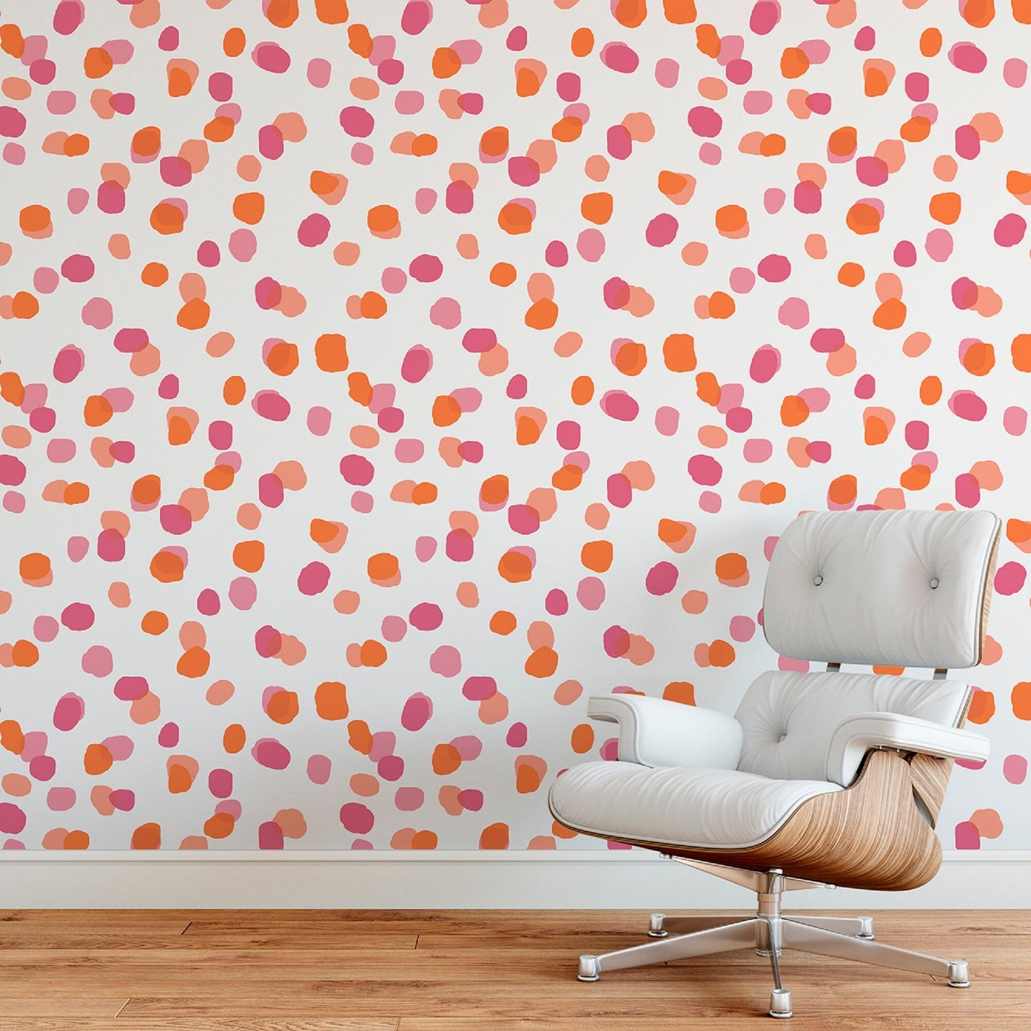 Sprinkles Boho Peel and Stick Wallpaper - Pink, Orange Abstract Polka Dots - Water-Resistant Embossed Vinyl Canvas