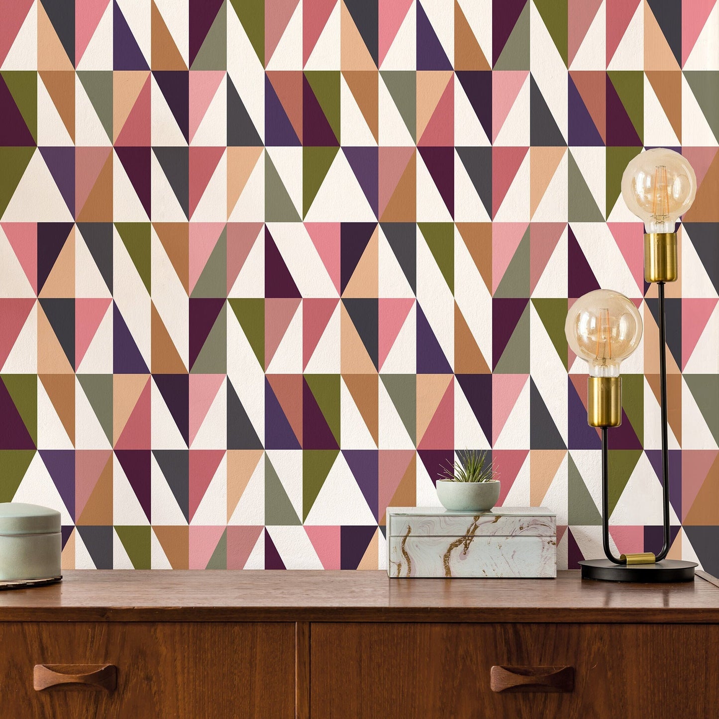 Tapas Mid-Century Peel and Stick Wallpaper - Multi-Color Geometric - Water-Resistant Embossed Vinyl Canvas