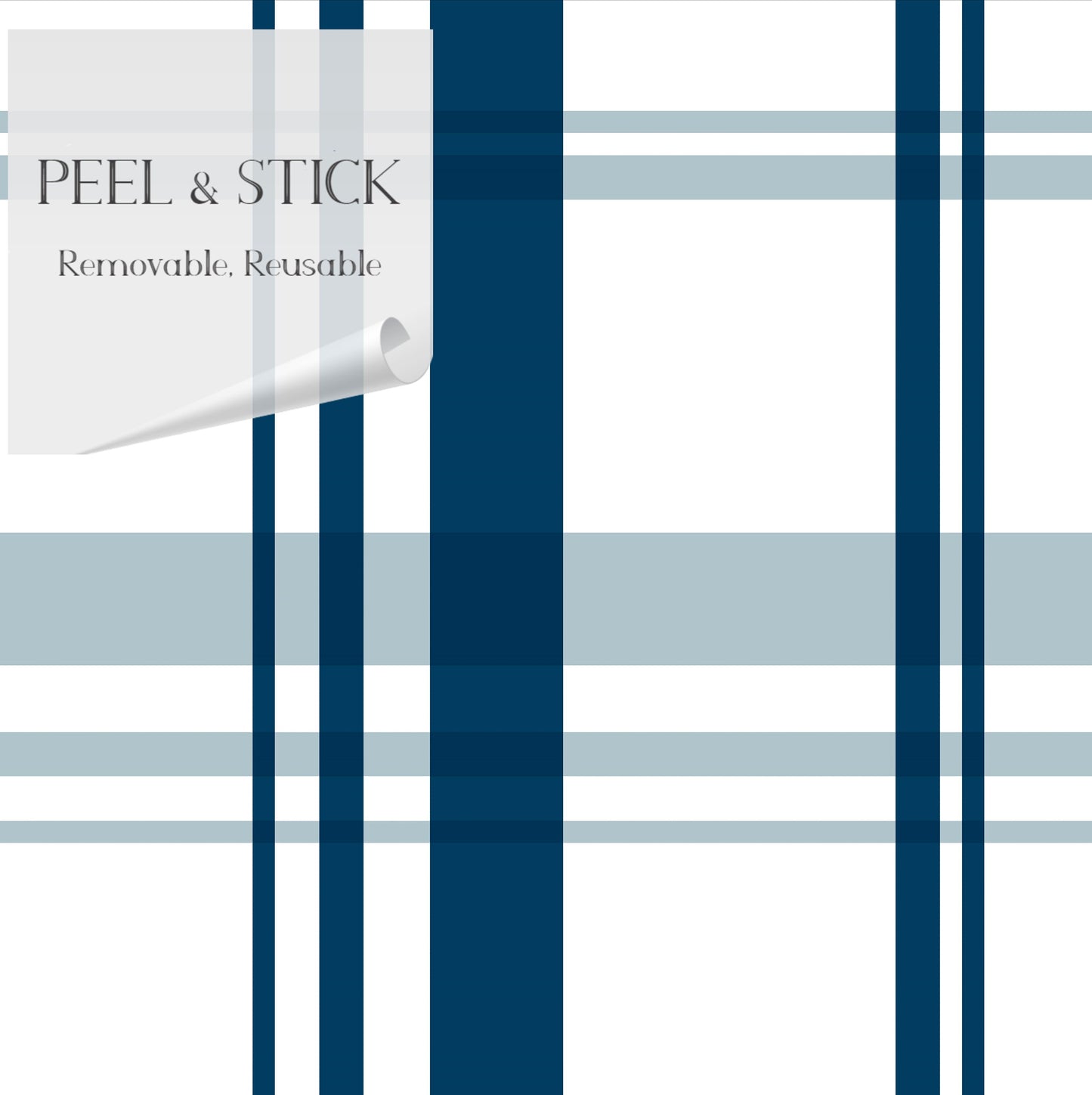 Urban Plaid Farmhouse Peel and Stick Wallpaper - Blue Modern Plaid - Water-Resistant Embossed Vinyl Canvas