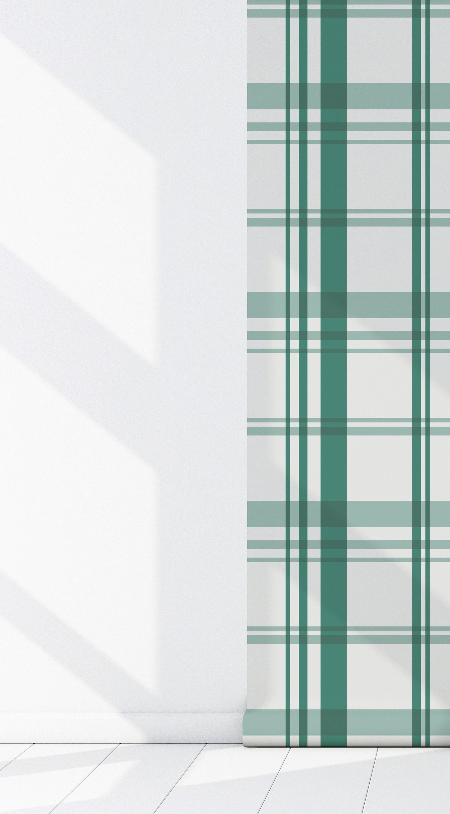 Urban Plaid Modern Farmhouse Peel and Stick Wallpaper - Green Modern Plaid - Water-Resistant Embossed Vinyl Canvas