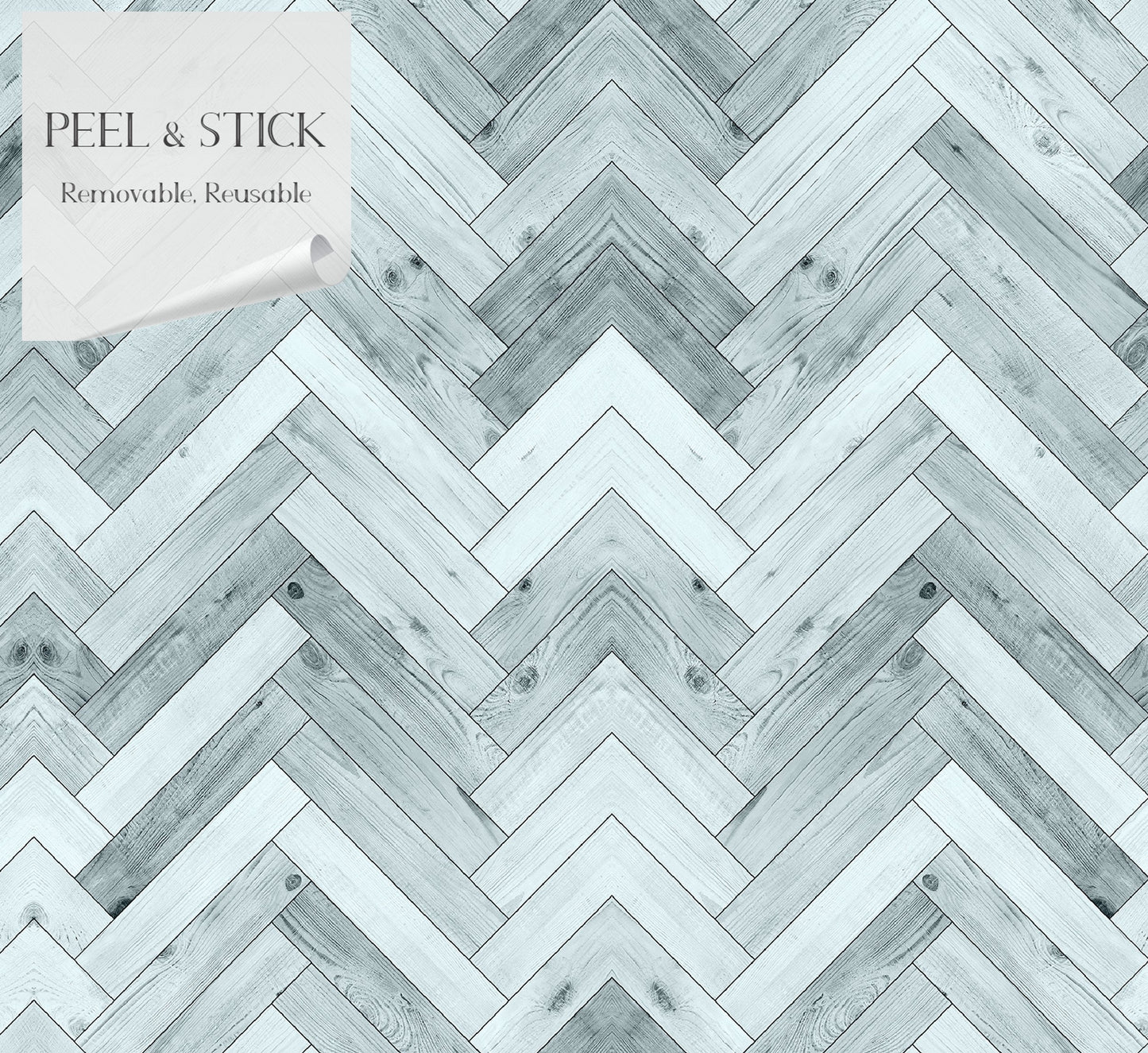 Woodland Ridge Farmhouse Peel and Stick Wallpaper - Blue Herringbone Faux Wood - Water-Resistant Embossed Vinyl Canvas