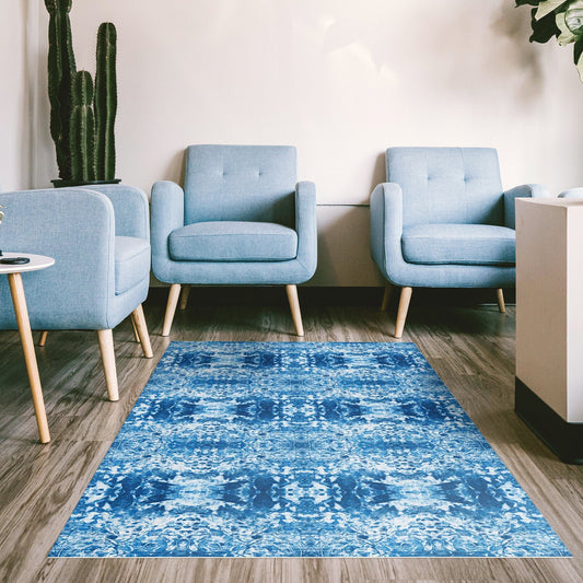 Cannonball Versatile Indoor/Outdoor Washable Rug - Blue Coastal Modern Abstract - Vinyl with Non-Slip Latex Backing