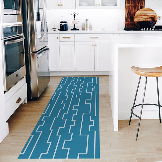 Modern Key in Blue Versatile Indoor/Outdoor Washable Rug - Mid Century Blue Modern Stripes - Vinyl with Non-Slip Latex Backing