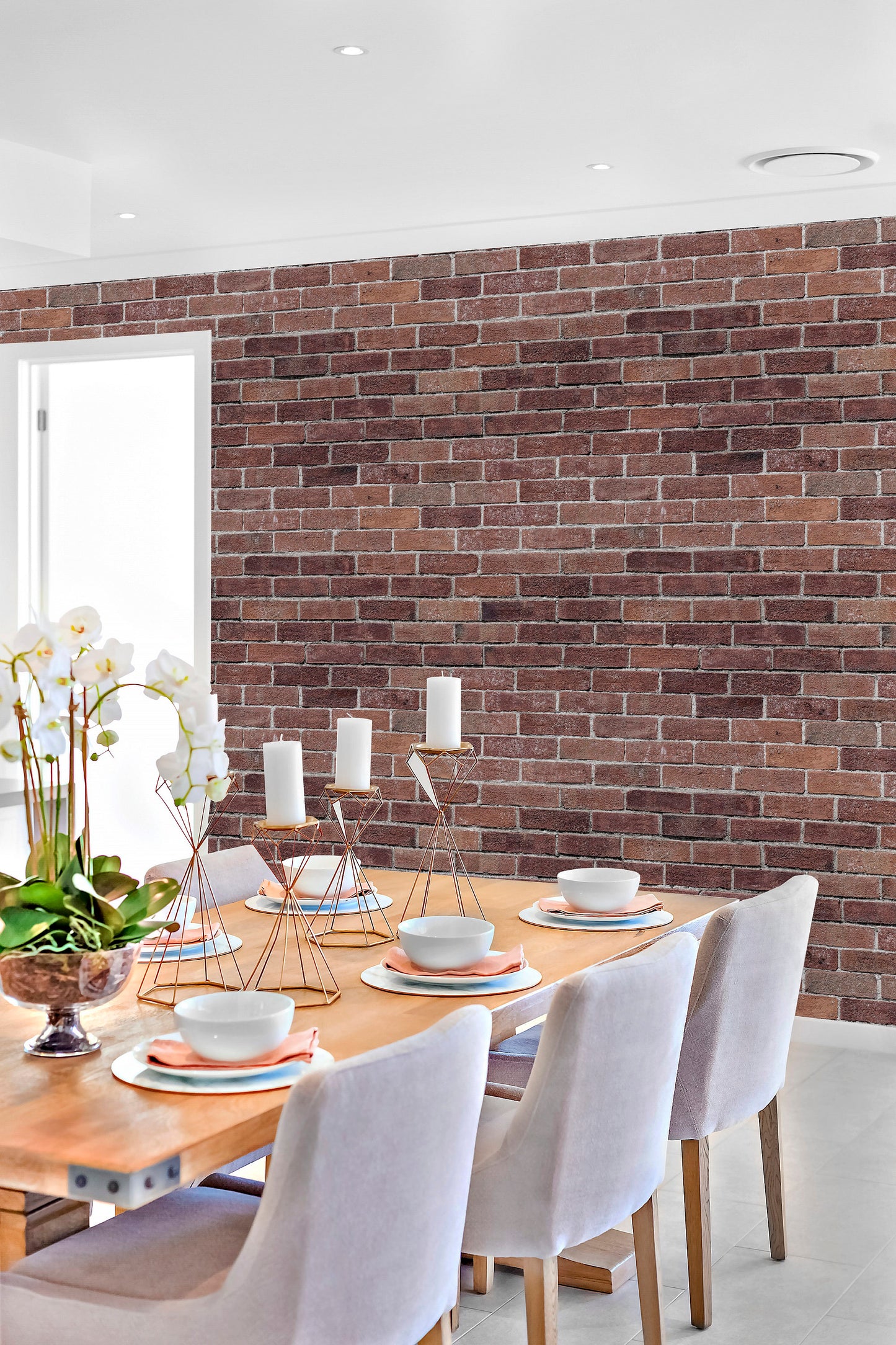 Brick Brown Vinyl Canvas Wallpaper - Industrial Faux Rustic Brick - Removable, Water-Resistant Peel & Stick Wallpaper Panel&#39;