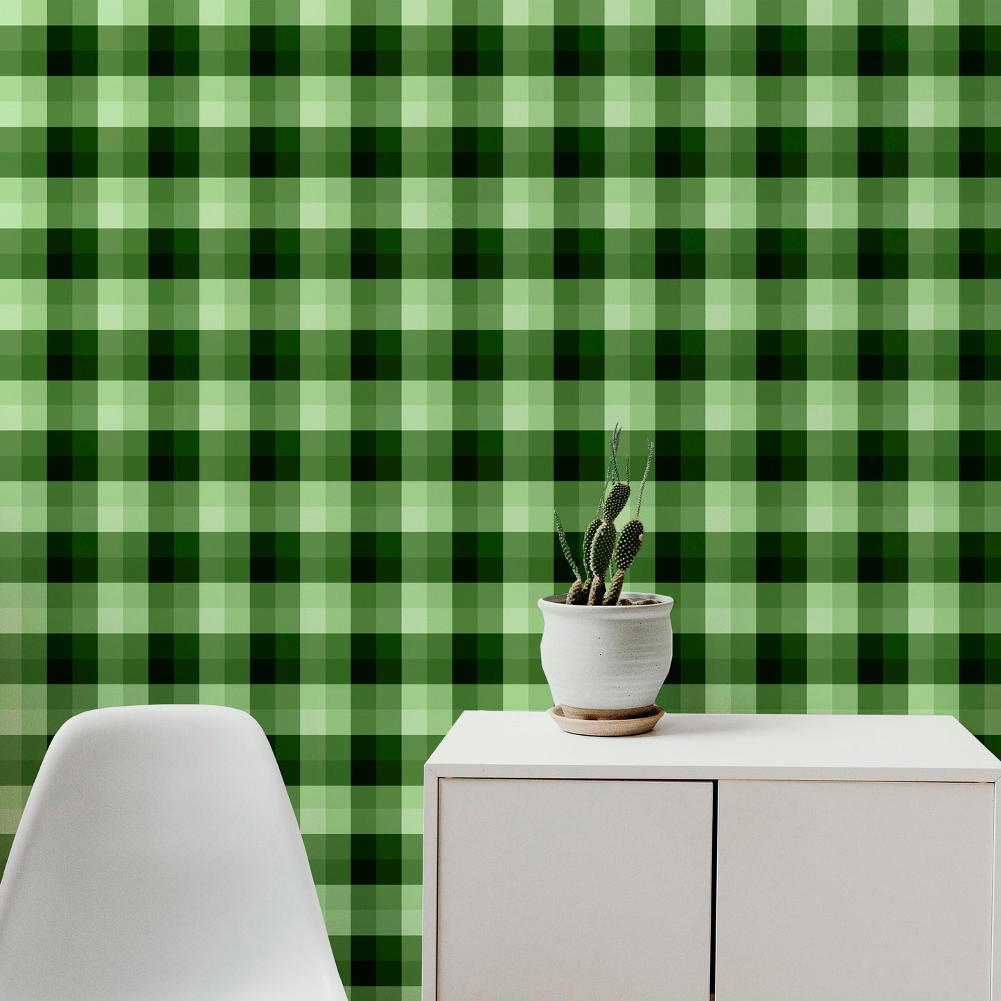 Buffalo Green Modern Peel and Stick Wallpaper - Green, Black Plaid - Water-Resistant Embossed Vinyl Canvas