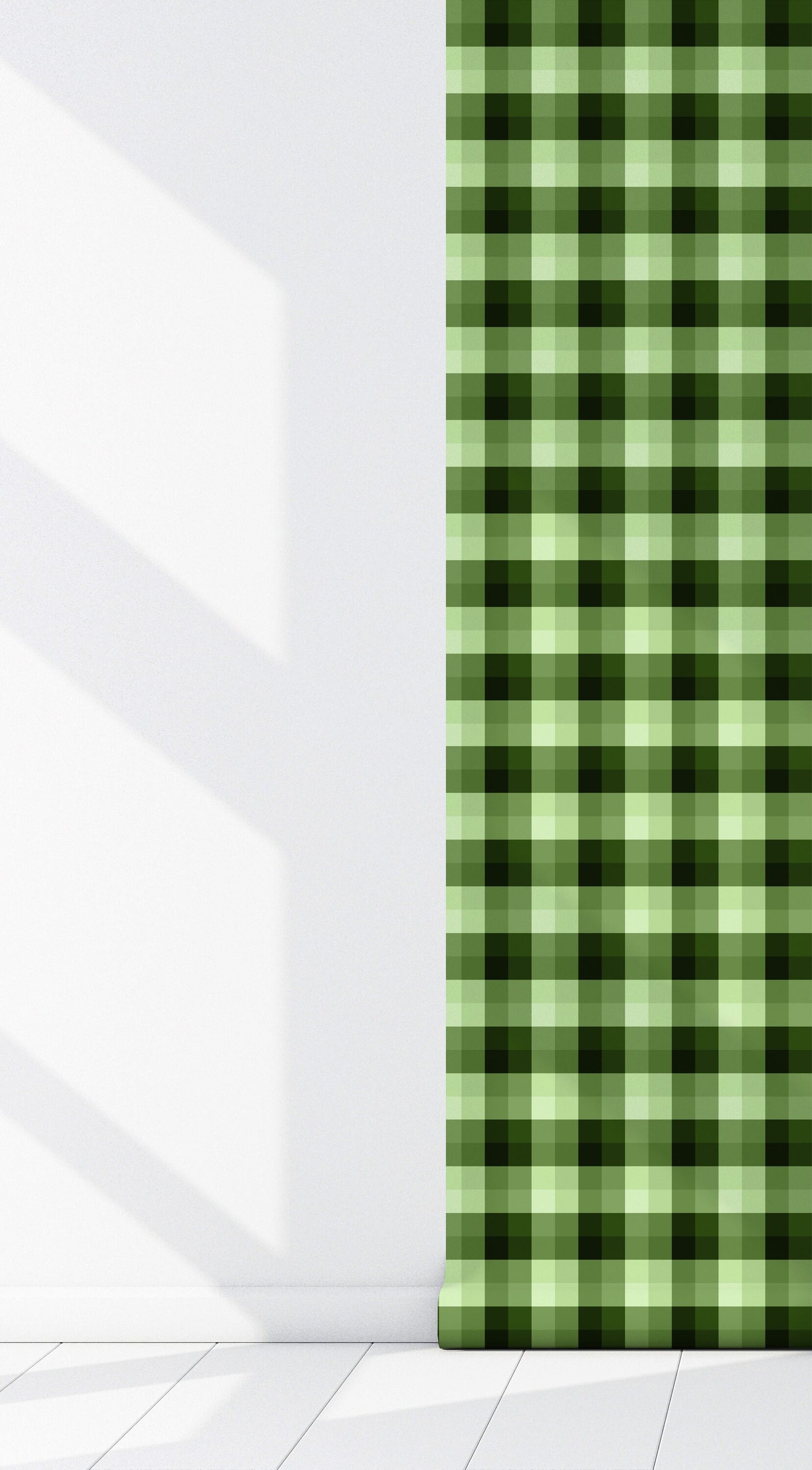 Buffalo Green Modern Peel and Stick Wallpaper - Green, Black Plaid - Water-Resistant Embossed Vinyl Canvas