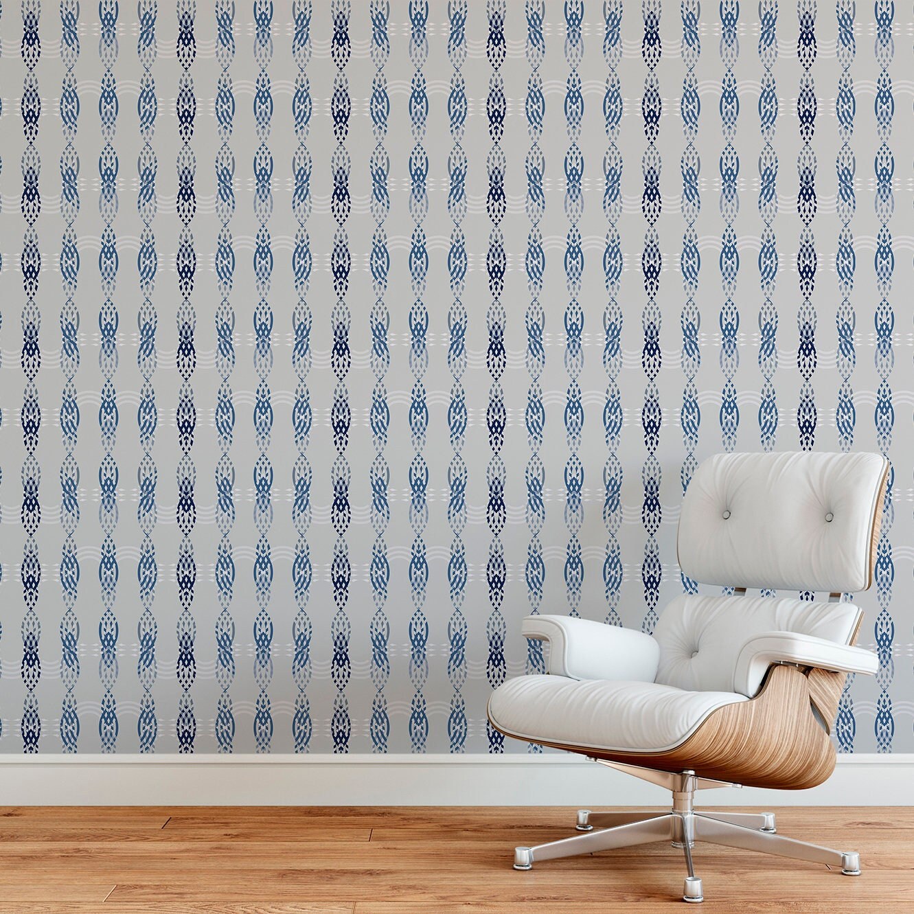 Cable Management Coastal Peel and Stick Wallpaper - Blue, Gray Striped - Water-Resistant Embossed Vinyl Canas