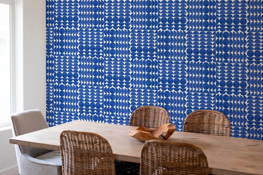 Coordinates Royal Blue Peel and Stick Wallpaper - Mid-Century Geometric - Water-Resistant Embossed Vinyl Canvas