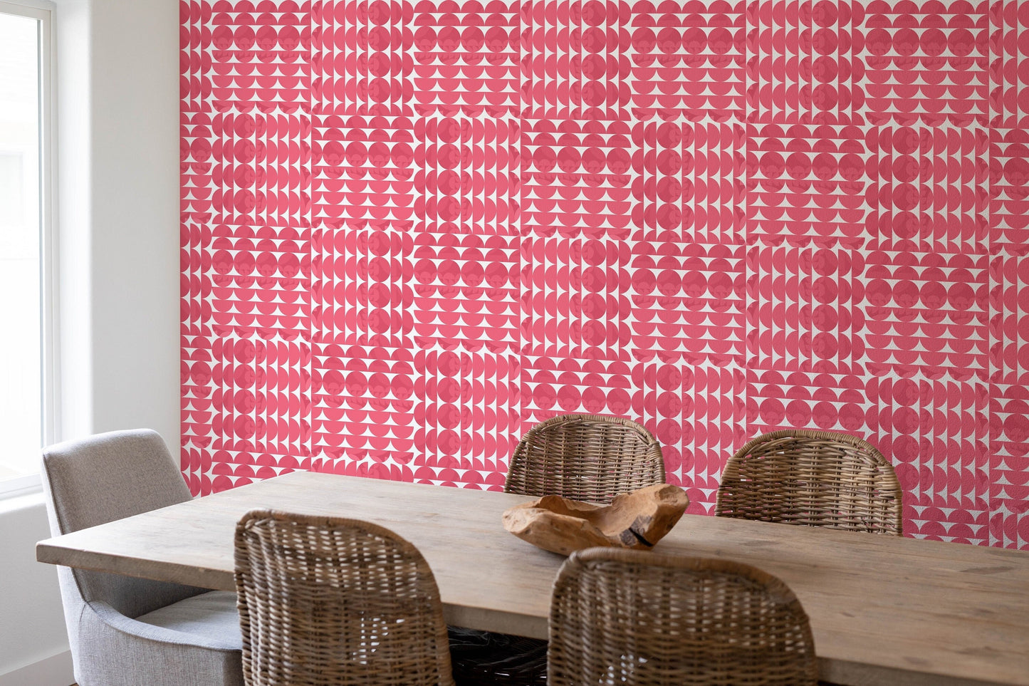 Coordinates Pink Peel and Stick Wallpaper Panel - Mid-Century Geometric - Water-Resistant Embossed Vinyl Canvas