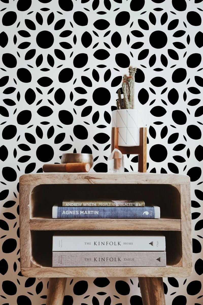 Dahlia Modern Farmhouse Peel and Stick Wallpaper - Black Mosaic - Water-Resistant Embossed Vinyl Canvas