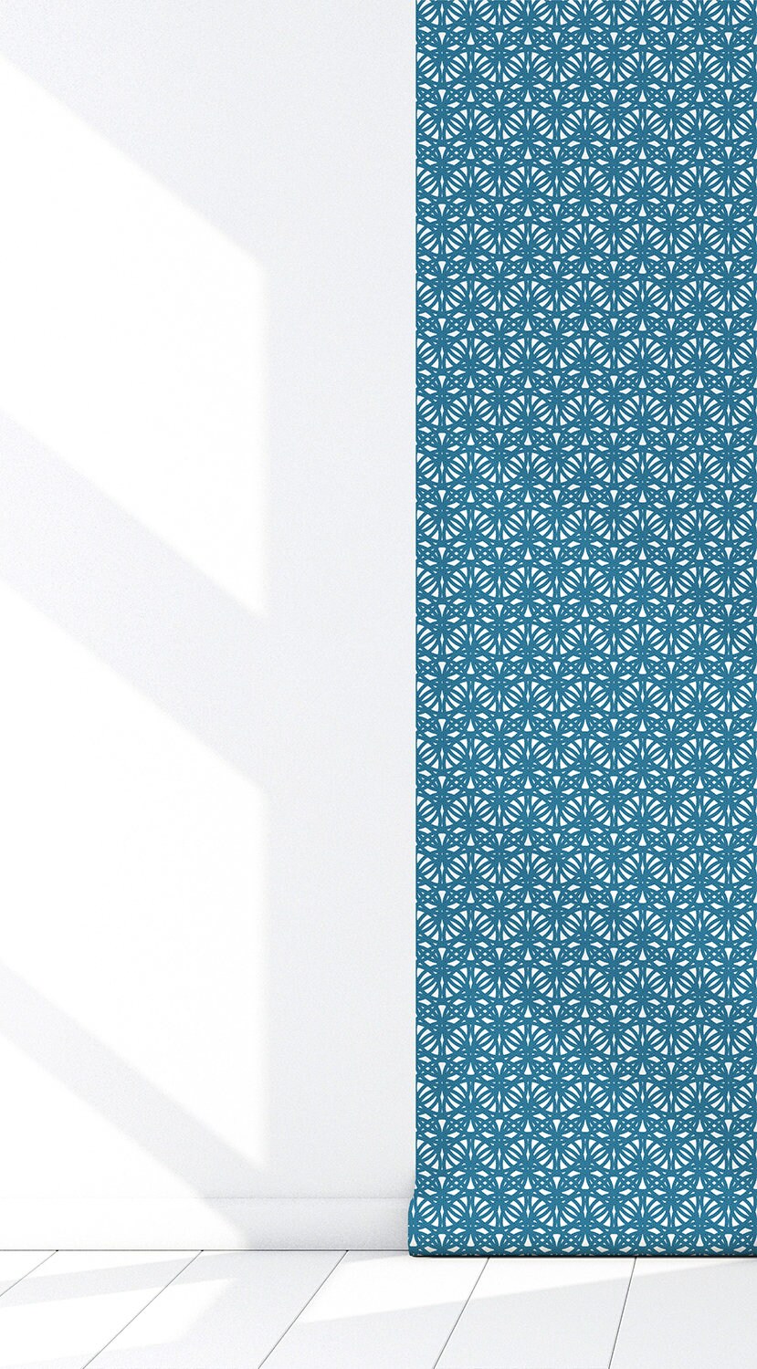 Morocco Blue Vinyl Canvas Wallpaper - Modern Lattice Kids Room Blue - Removable Water-Resistant Peel & Stick Wallpaper Panel