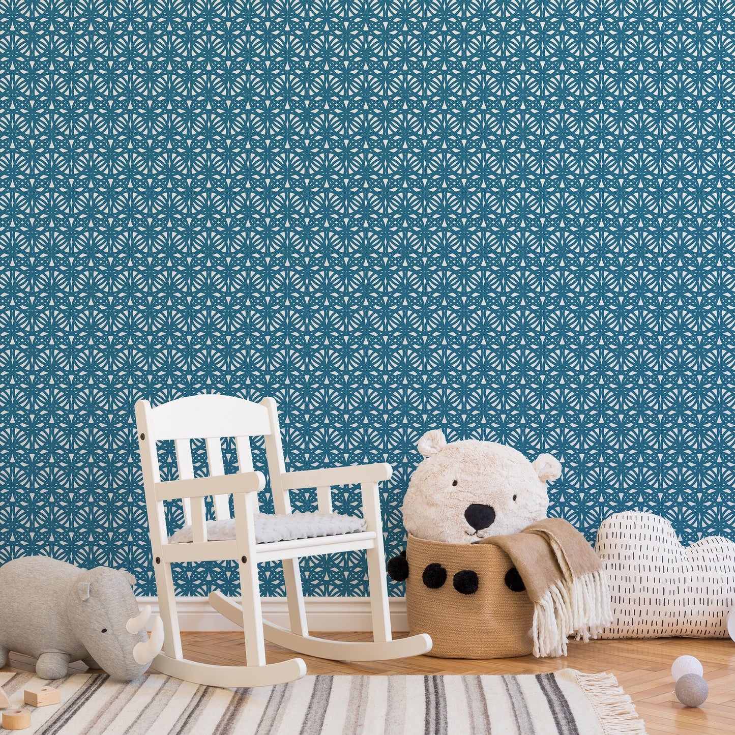 Morocco Blue Vinyl Canvas Wallpaper - Modern Lattice Kids Room Blue - Removable Water-Resistant Peel & Stick Wallpaper Panel