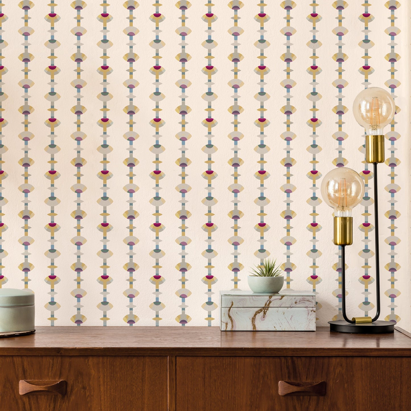 Needle Drop Mid-Century Peel and Stick Wallpaper - Multi-Color Striped - Water-Resistant Embossed Vinyl Canvas