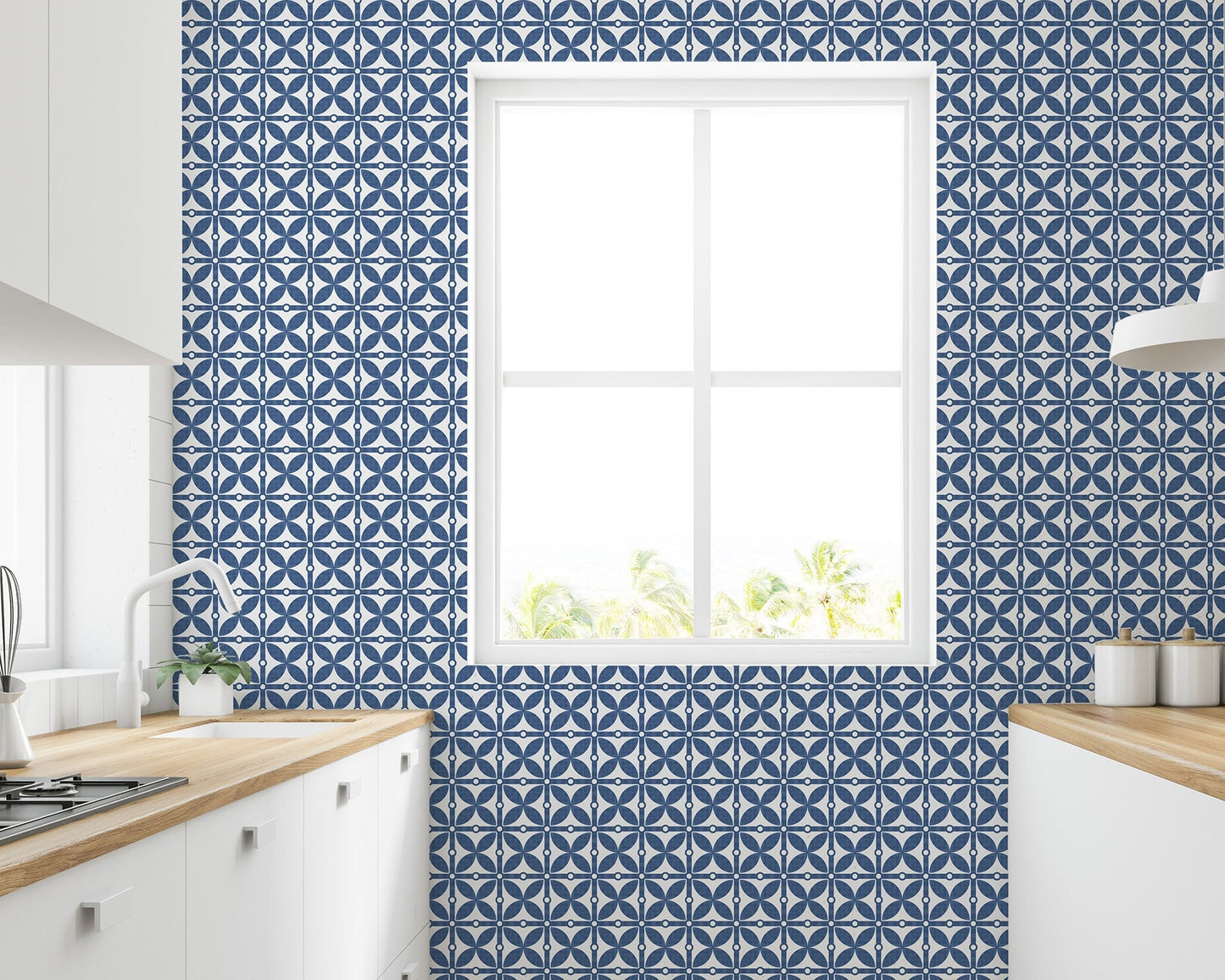 Bellagio Modern Farmhouse Peel and Stick Wallpaper - Blue Mosaic - Water-Resistant Embossed Vinyl Canvas