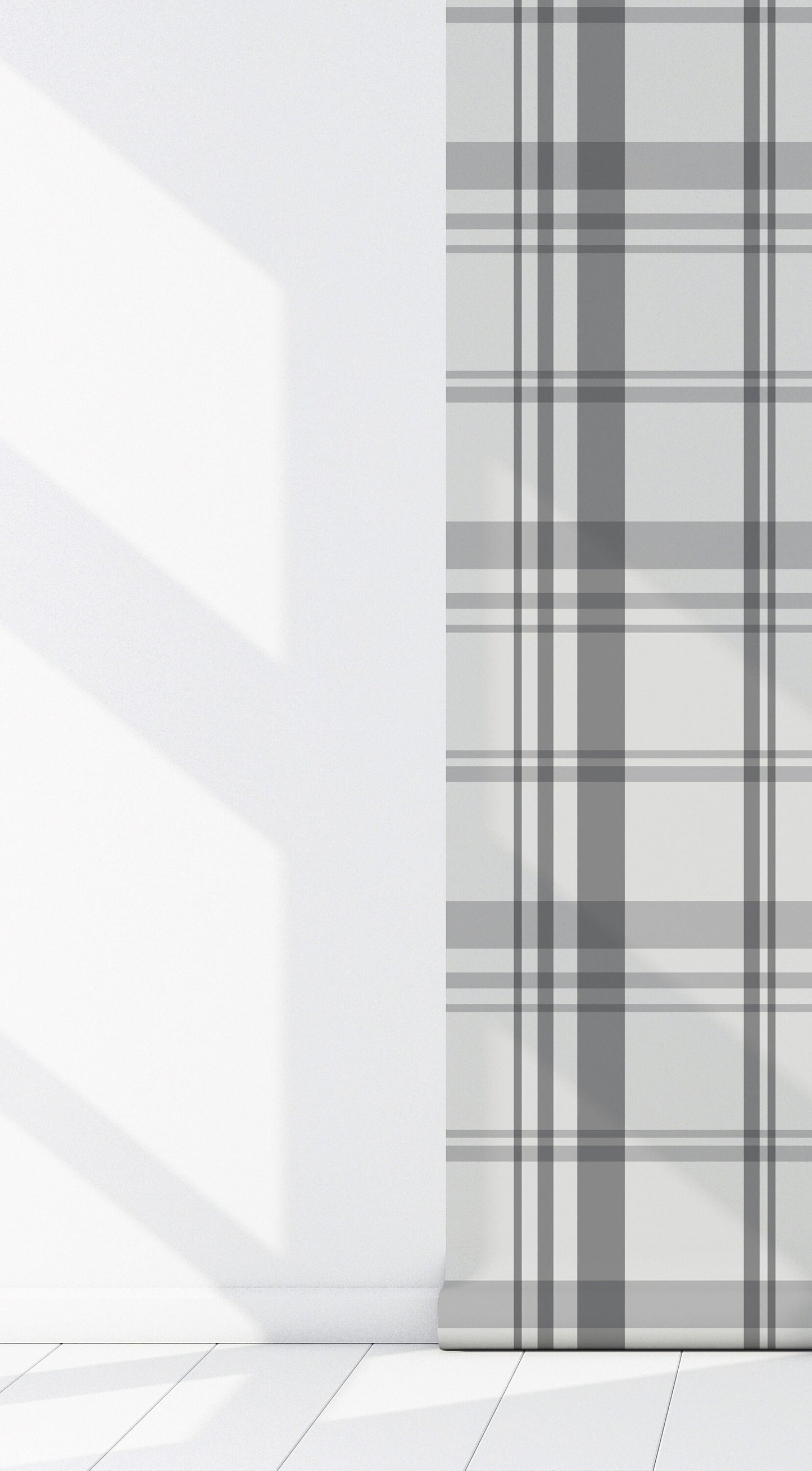 Urban Plaid Modern Farmhouse Peel and Stick Wallpaper - Gray Modern Plaid - Water-Resistant Embossed Vinyl Canvas