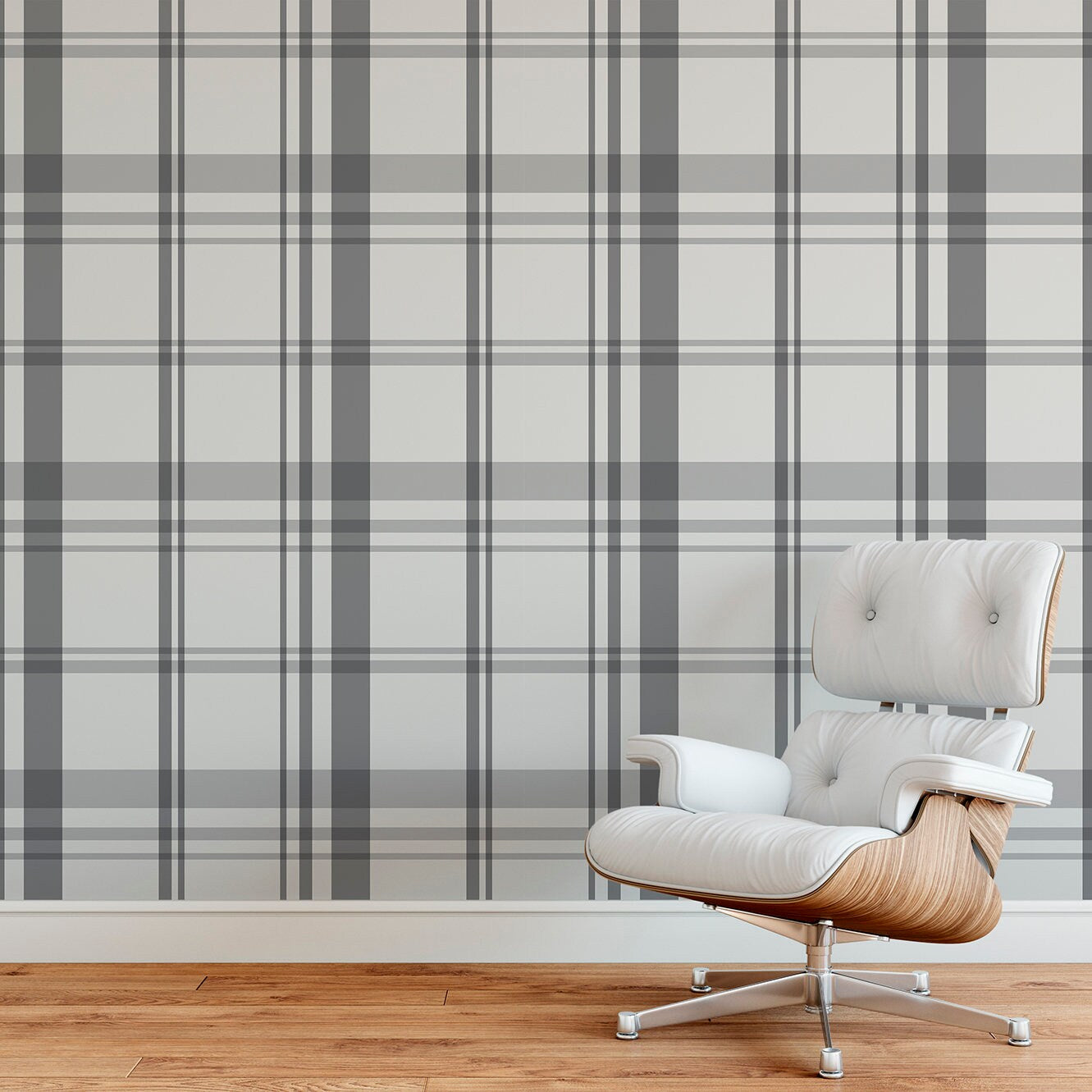 Urban Plaid Modern Farmhouse Peel and Stick Wallpaper - Gray Modern Plaid - Water-Resistant Embossed Vinyl Canvas