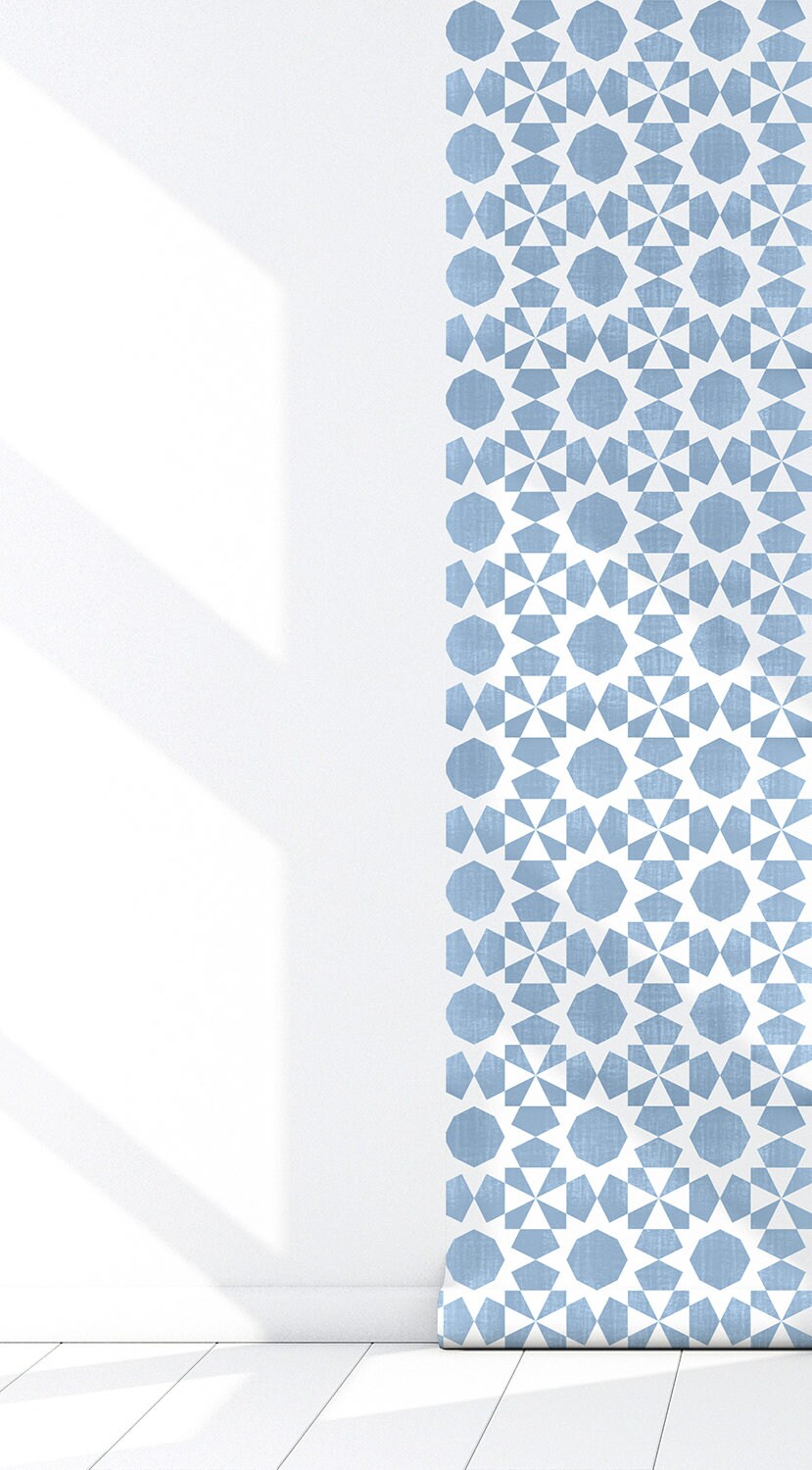 Casper Modern Farmhouse Peel and Stick Wallpaper - Blue Medallion - Water-Resistant Embossed Vinyl Canvas