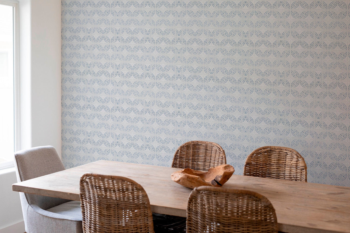 Isle de Fleur Coastal/Farmhouse Peel and Stick Wallpaper - Gray, Blue Medallion - Water-Resistant Embossed Vinyl Canvas