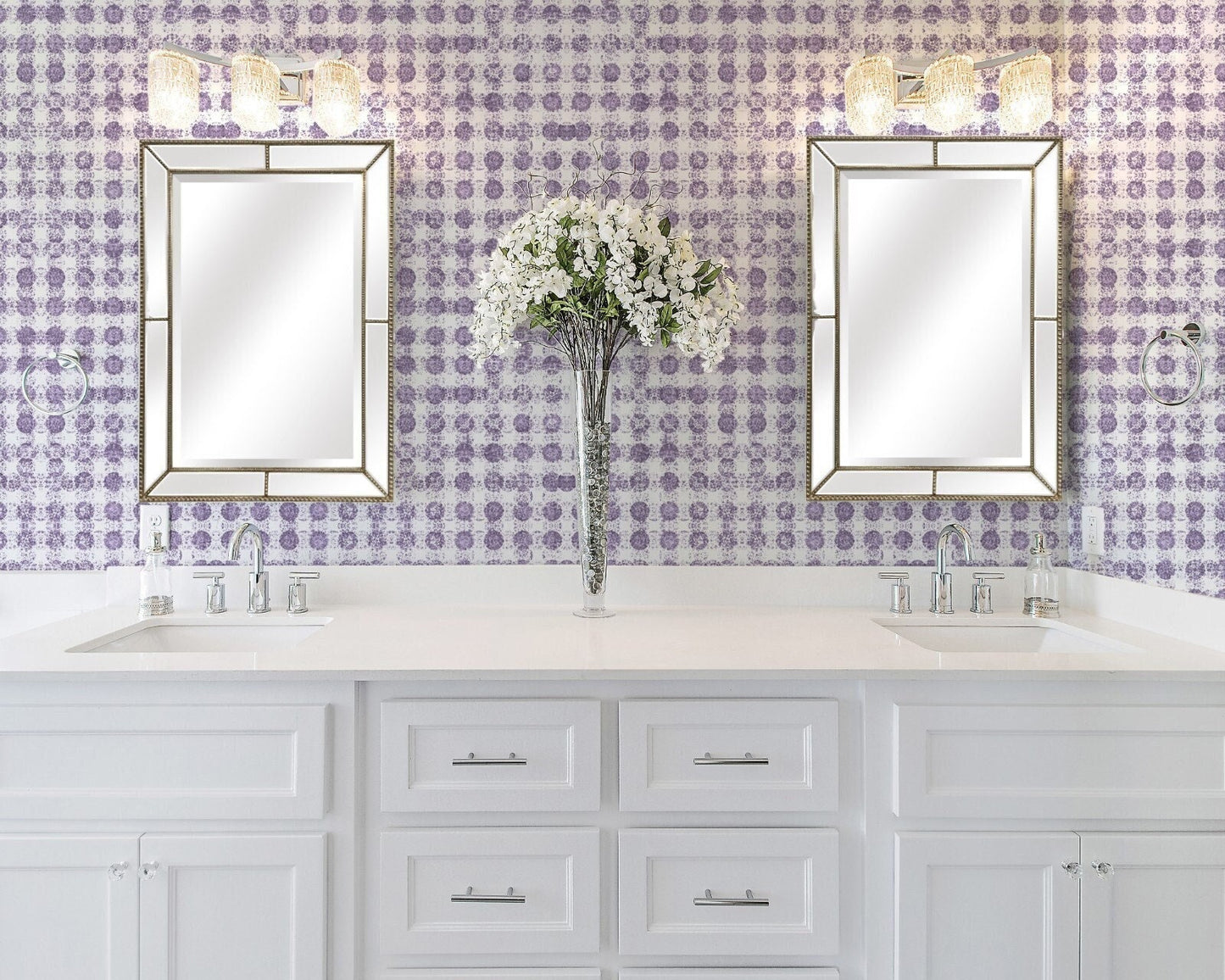 Amelia French Country Peel and Stick Wallpaper - Purple Polka Dots - Water-Resistant Embossed Vinyl Canvas