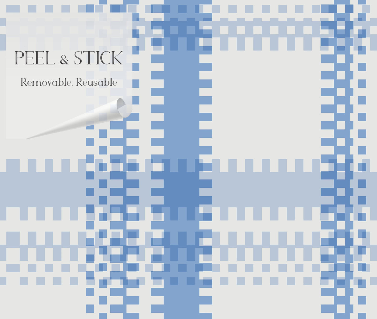 Zippers Modern Farmhouse Peel and Stick Wallpaper - Blue Modern Plaid - Water-Resistant Embossed Vinyl Canvas