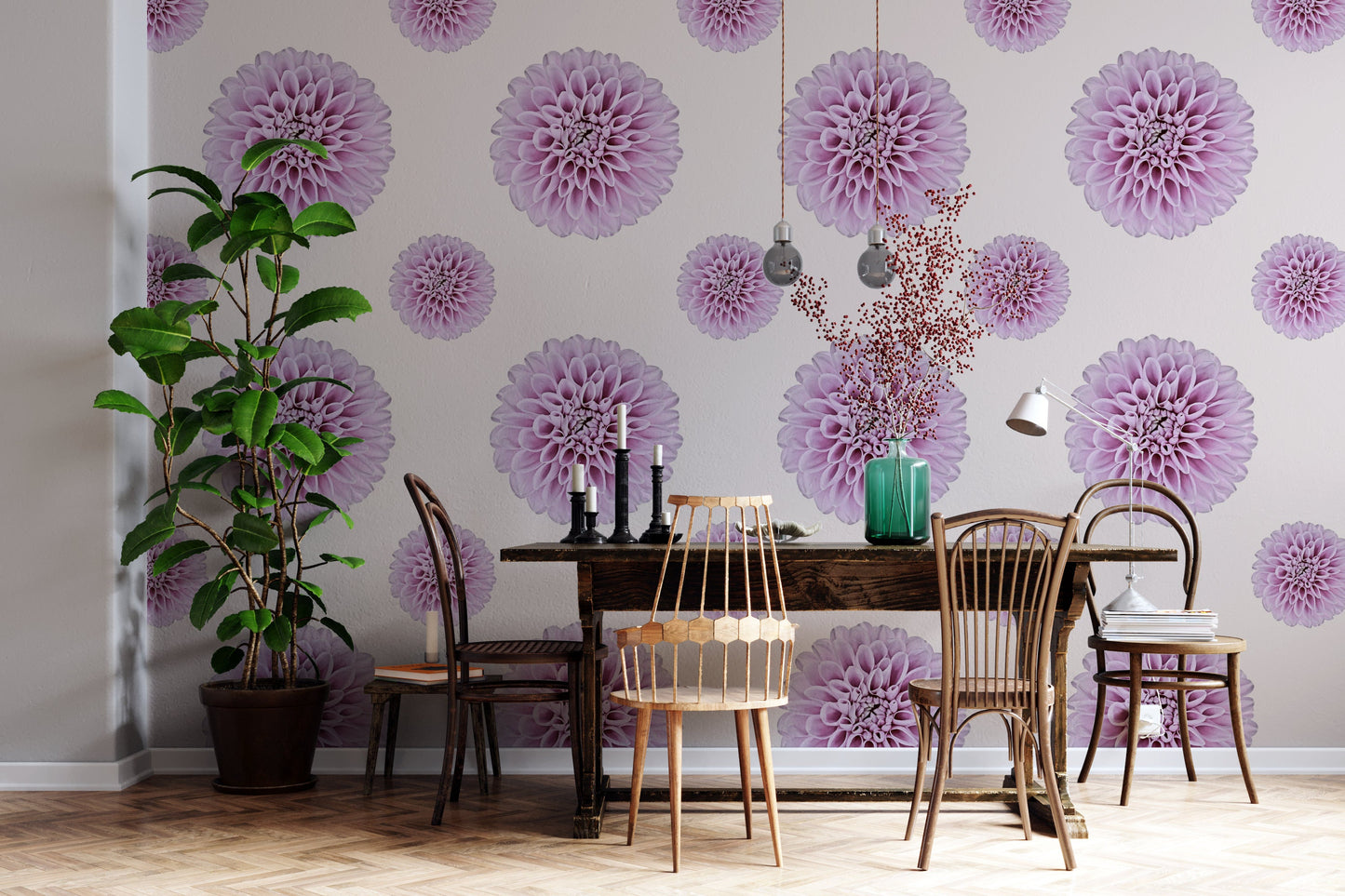 Blossom Lavender Boho Peel and Stick Wallpaper Panel - Purple Floral - Water-Resistant Embossed Vinyl Canvas