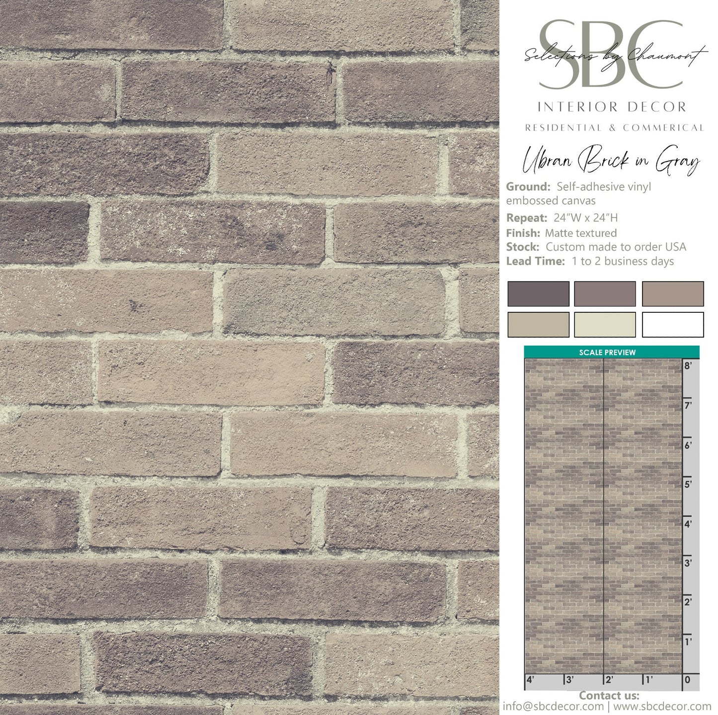 Brick Gray Industrial Peel and Stick Wallpaper - Water-Resistant Embossed Vinyl Canvas