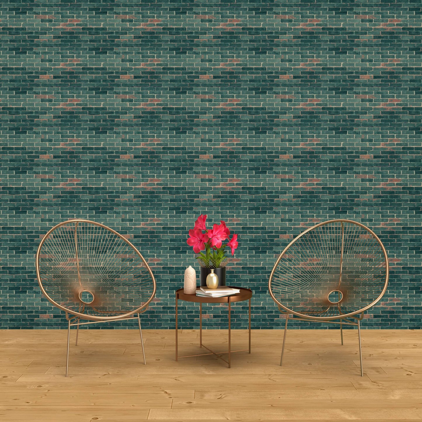 Brick Green Industrial Peel and Stick Wallpaper - Green Faux Brick - Water-Resistant Embossed Vinyl Canvas