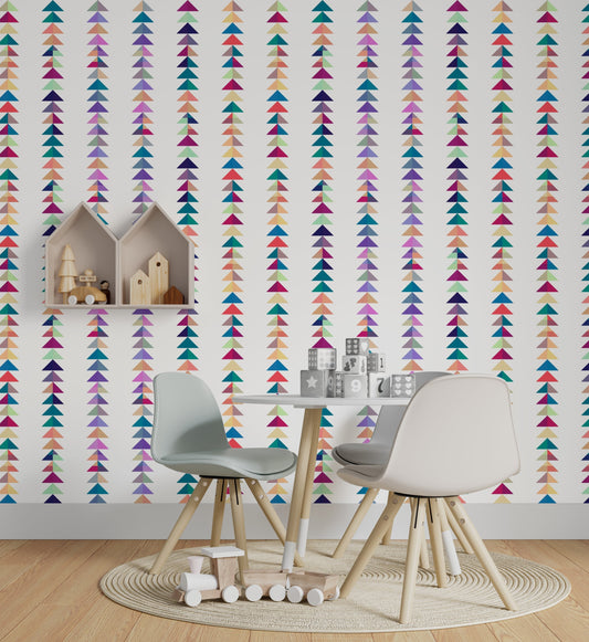 Color Coded Mid-Century Peel and Stick Wallpaper - Multi-Color Striped - Water-Resistant Embossed Vinyl Canvas