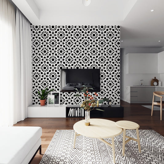 Dahlia Modern Farmhouse Peel and Stick Wallpaper - Black Mosaic - Water-Resistant Embossed Vinyl Canvas