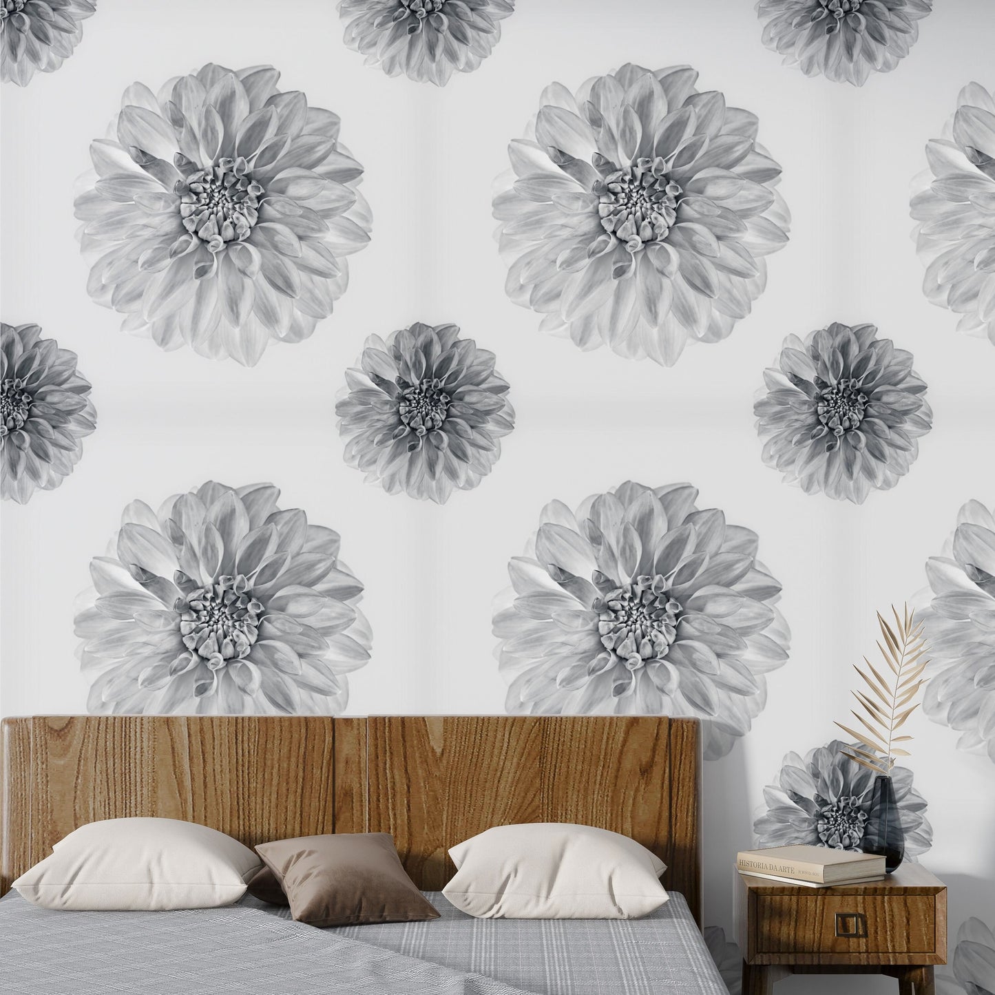 Flora Farmhouse/Boho Peel and Stick Wallpaper - Gray Geometric Floral - Water-Resistant Embossed Vinyl Canvas