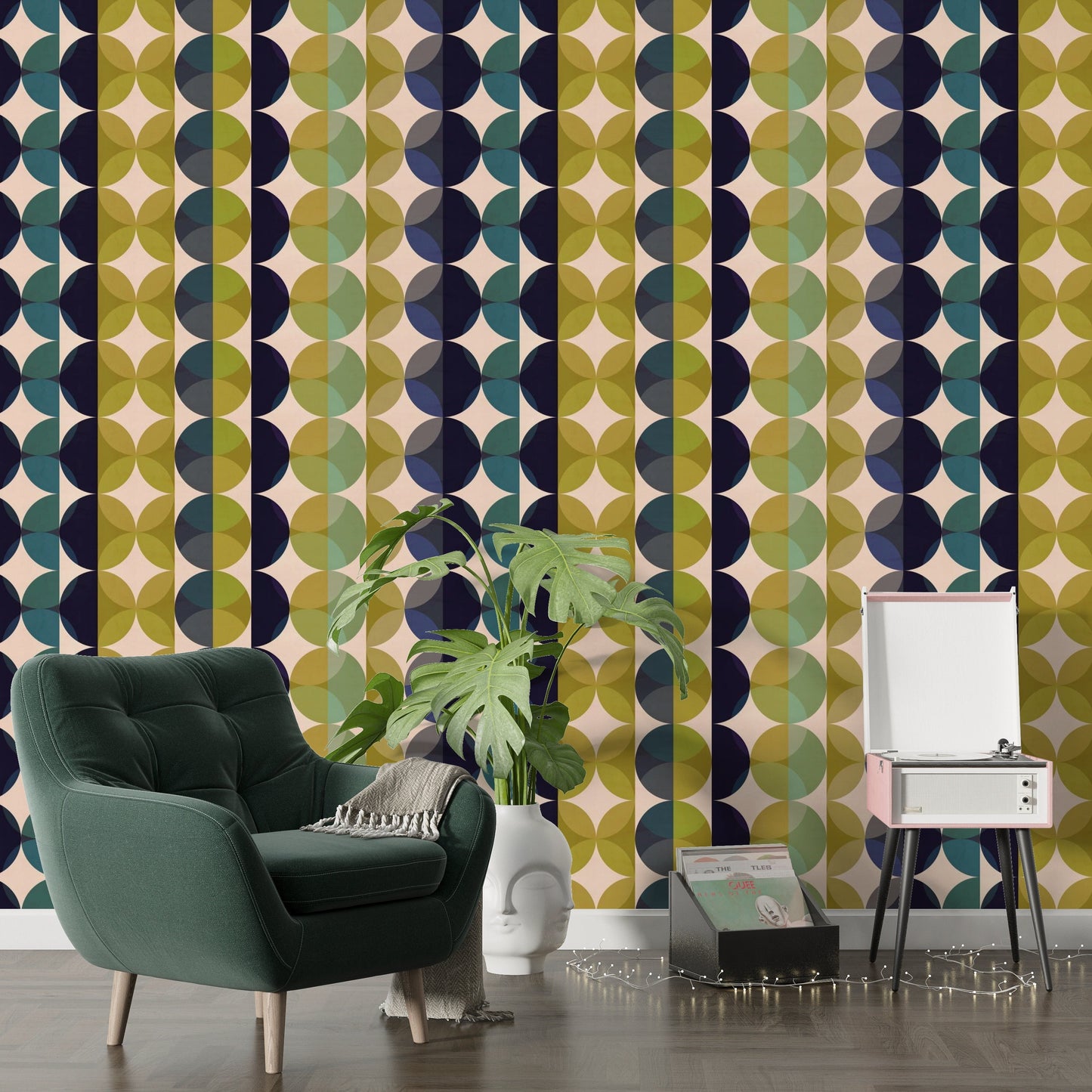 Gemstone Jade Mid-Century Peel and Stick Wallpaper - Blue, Green Geometric - Water-Resistant Embossed Vinyl Canvas