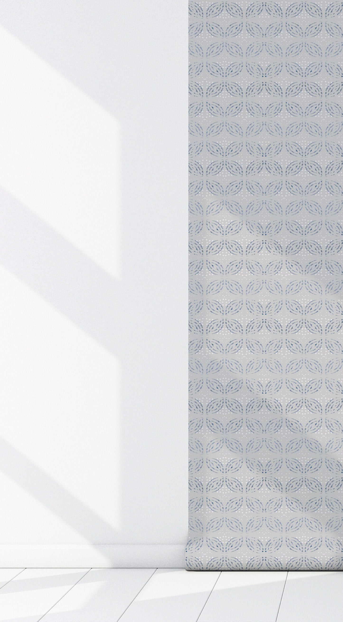 Isle de Fleur Coastal/Farmhouse Peel and Stick Wallpaper - Gray, Blue Medallion - Water-Resistant Embossed Vinyl Canvas