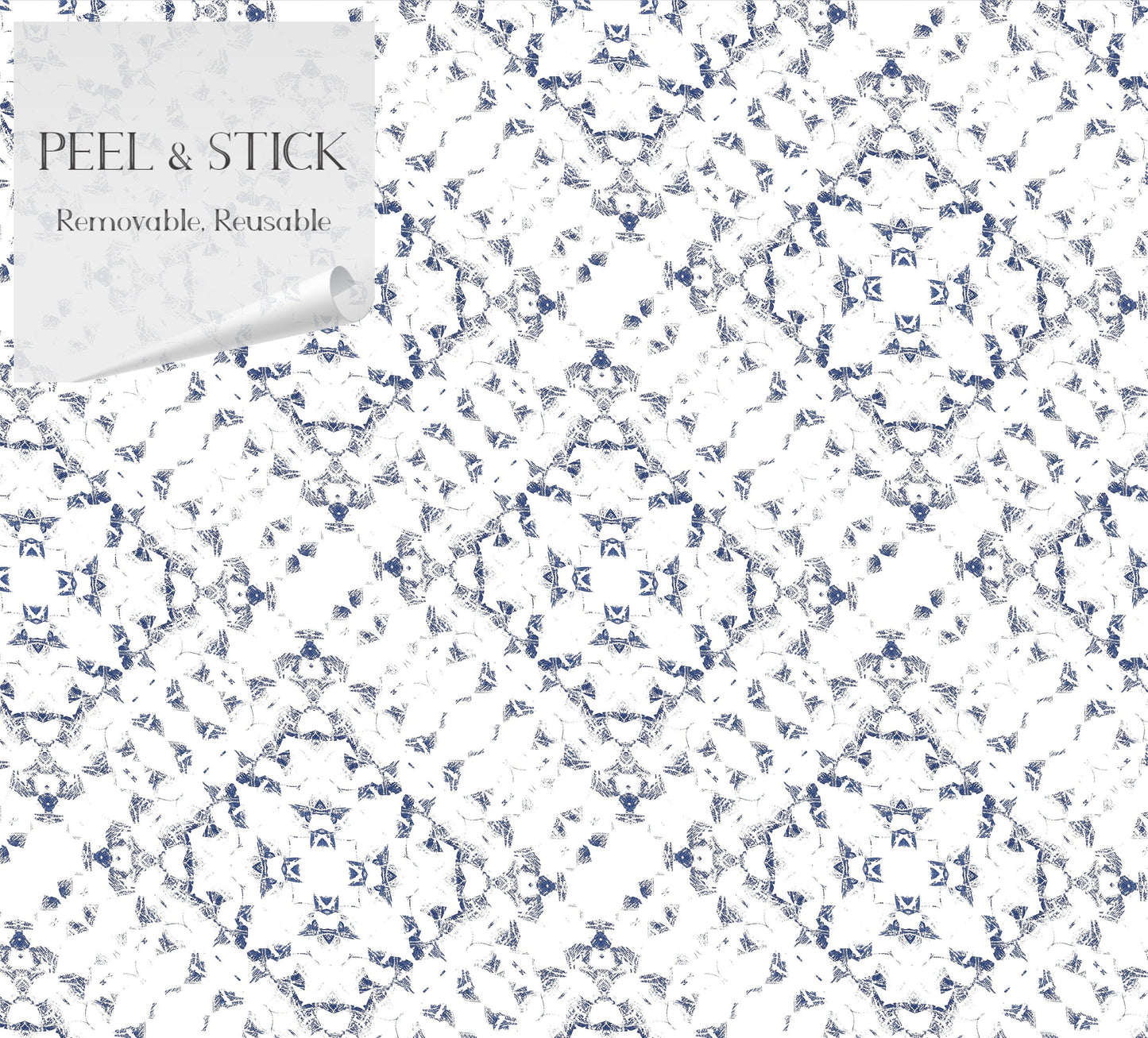 Medallion French Country/Farmhouse Peel and Stick Wallpaper - Blue, White Mosaic - Water-Resistant Embossed Vinyl Canvas