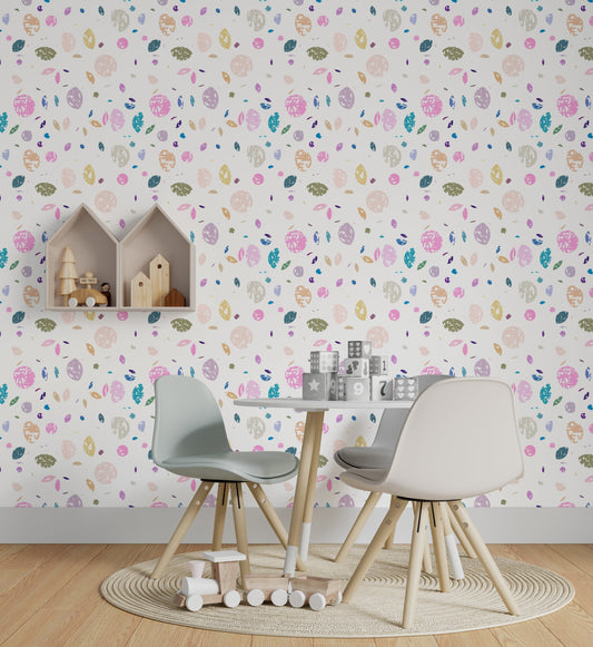 River Rocks Boho Peel and Stick Wallpaper - Multi-Color Pink Polka Dots - Water-Resistant Embossed Vinyl Canvas