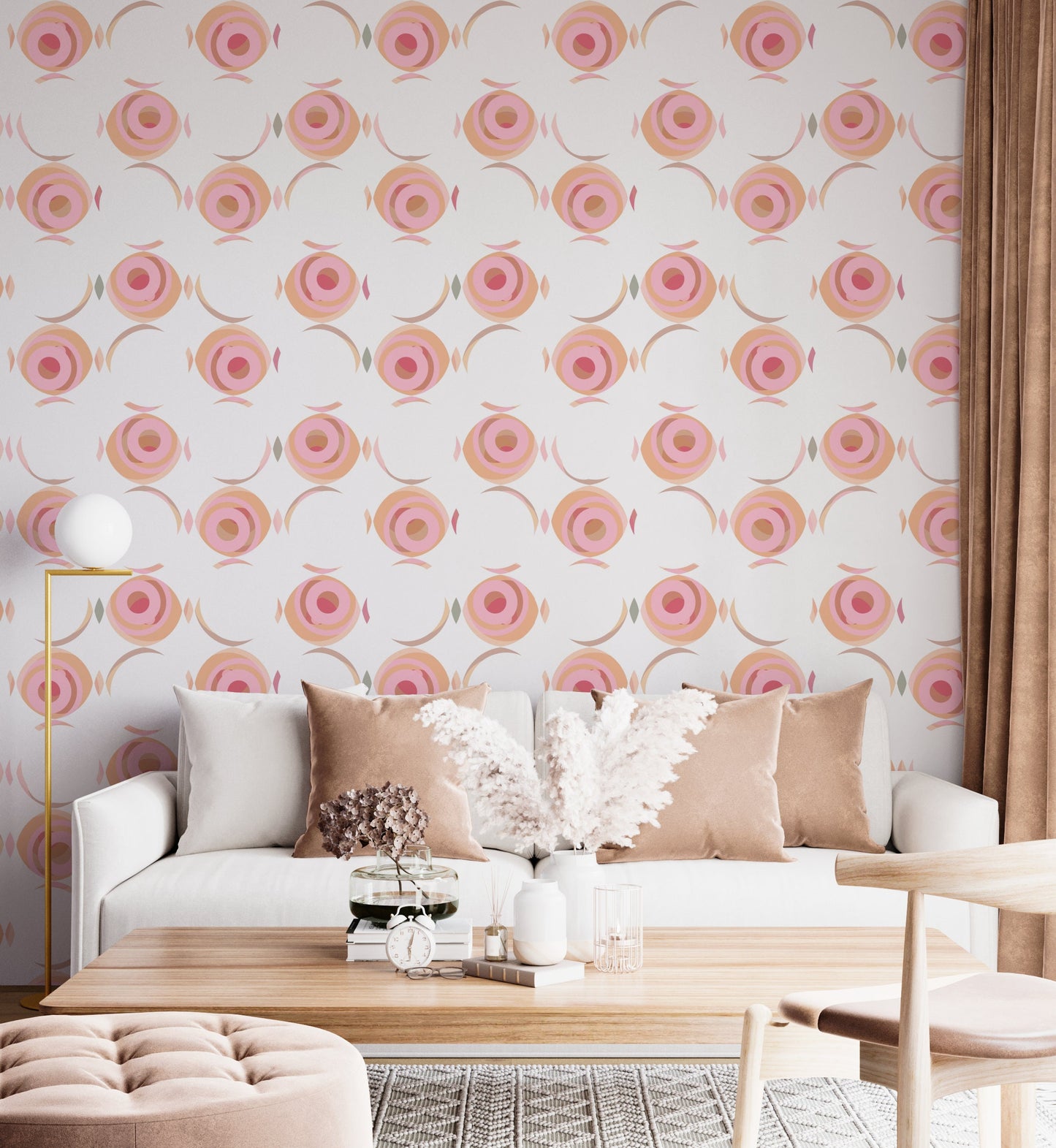 Rose Bubbles Boho/Glam Peel and Stick Wallpaper - Pink Geometric Floral - Water-Resistant Embossed Vinyl Canvas