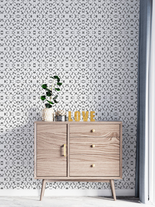 Seashells Modern Farmhouse Peel and Stick Wallpaper - Gray Floral Geometric - Water-Resistant Embossed Vinyl Canvas