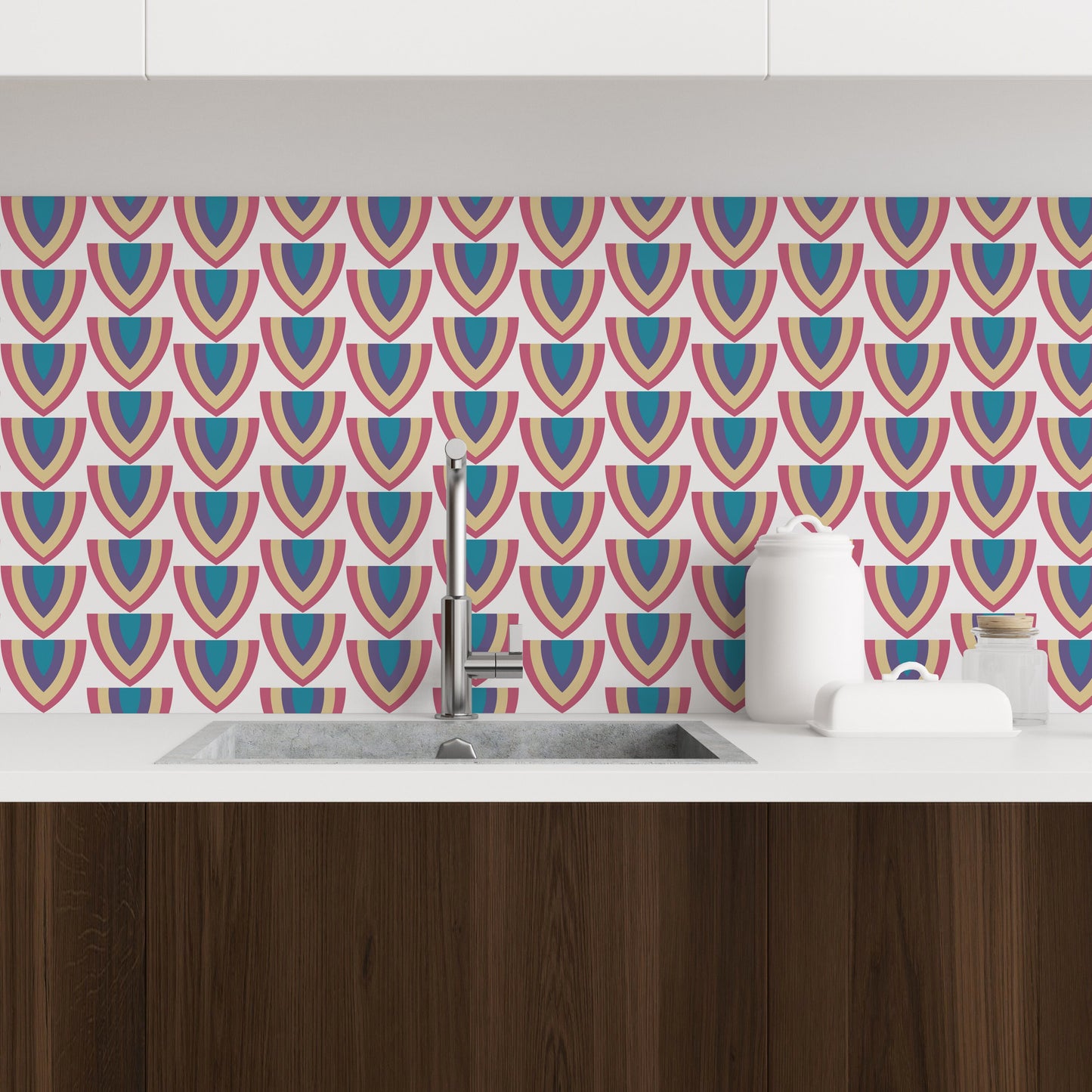 Fruit Slices Mid-Century Peel and Stick Wallpaper - Pink, Purple, Blue Geometric - Water-Resistant Embossed Vinyl Canvas