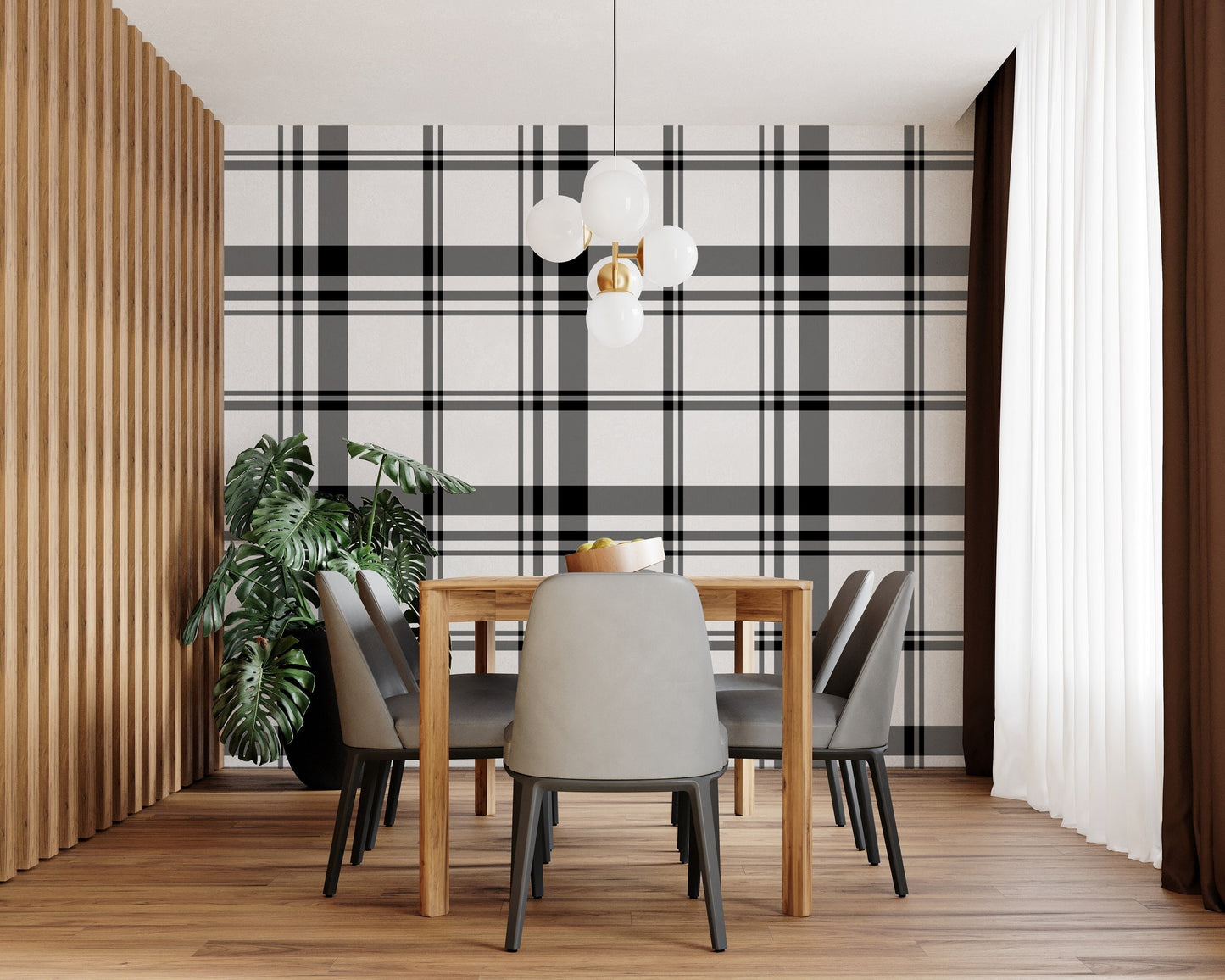 Urban Plaid Modern Farmhouse Peel and Stick Wallpaper - Black Modern Plaid - Water-Resistant Embossed Vinyl Canvas