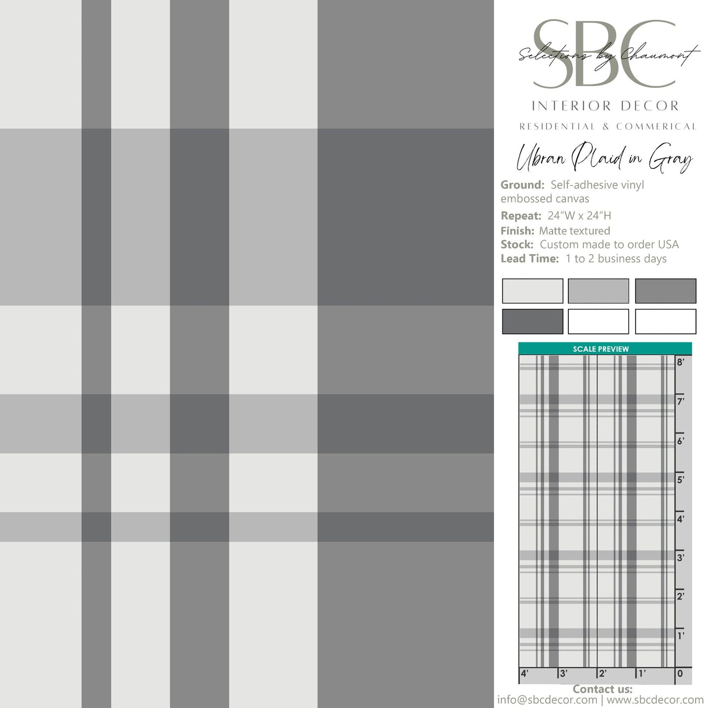 Urban Plaid Modern Farmhouse Peel and Stick Wallpaper - Gray Modern Plaid - Water-Resistant Embossed Vinyl Canvas