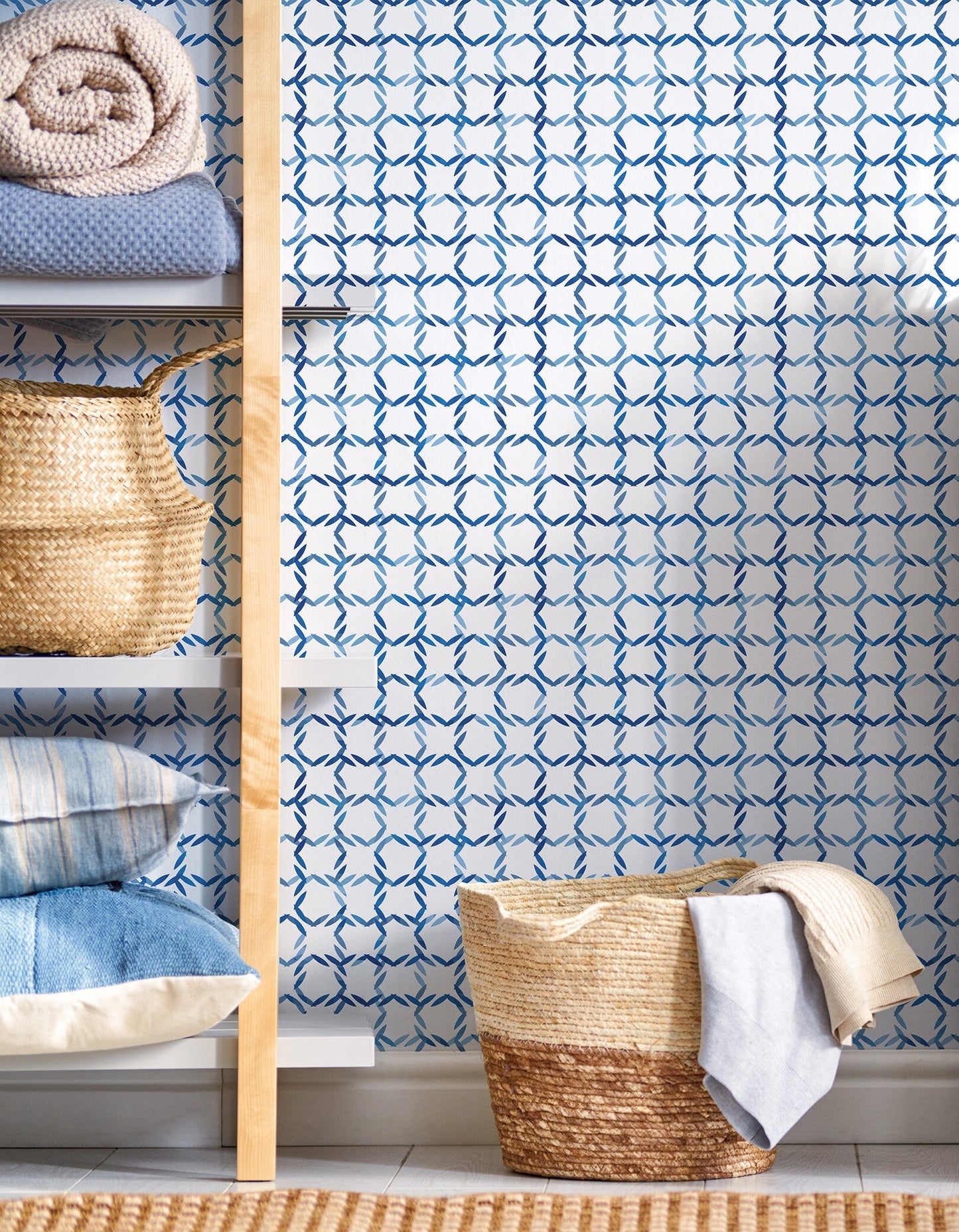 Coastal Plaid Peel and Stick Wallpaper - Blue Modern Plaid - Water-Resistant Embossed Vinyl Canvas