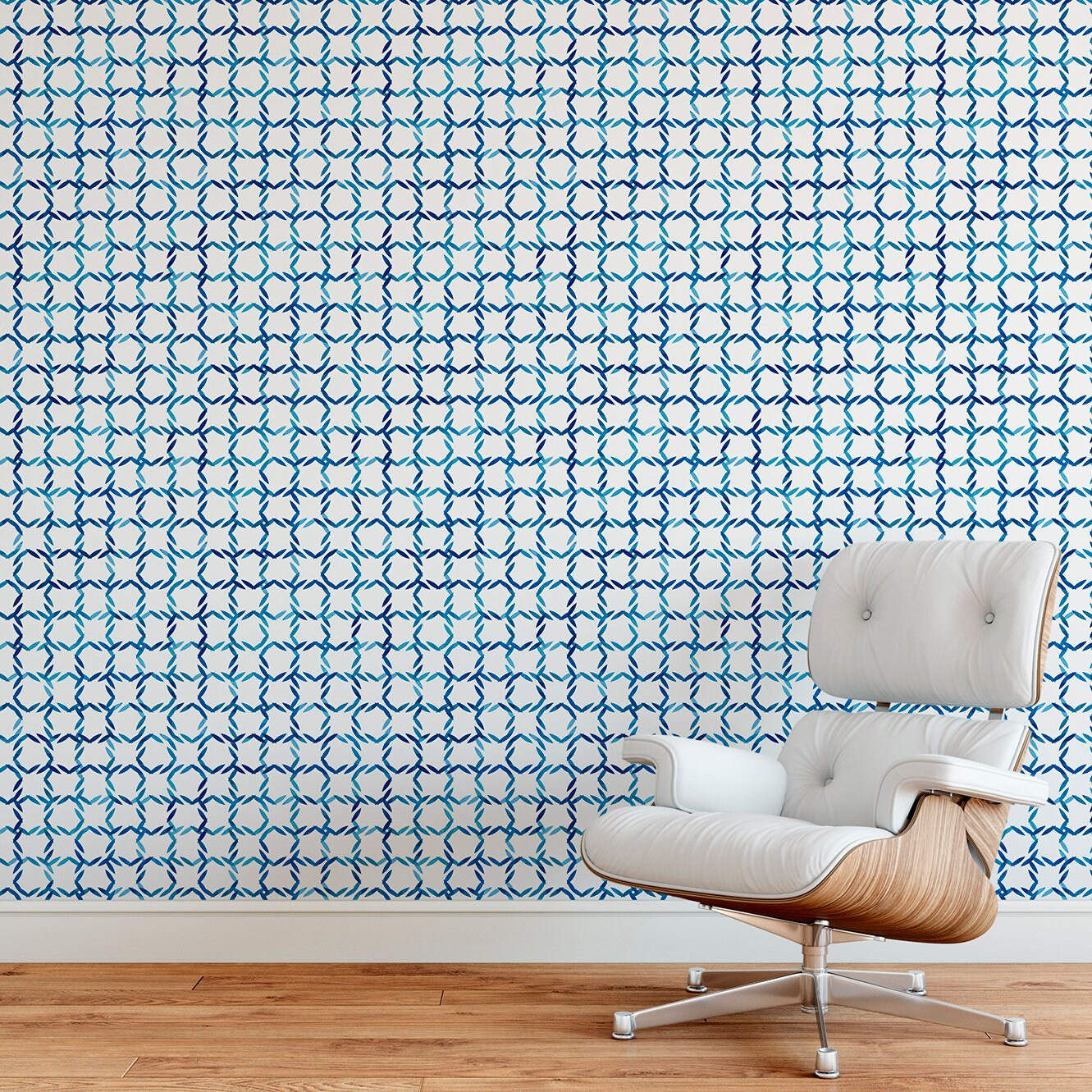 Coastal Plaid Peel and Stick Wallpaper - Blue Modern Plaid - Water-Resistant Embossed Vinyl Canvas