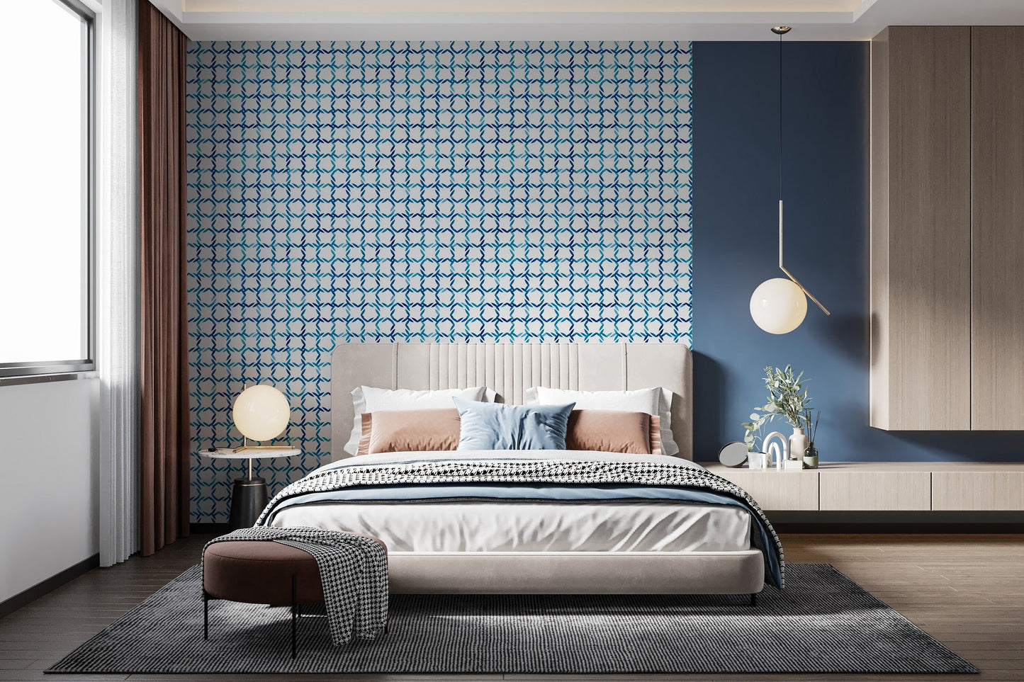 Coastal Plaid Peel and Stick Wallpaper - Blue Modern Plaid - Water-Resistant Embossed Vinyl Canvas