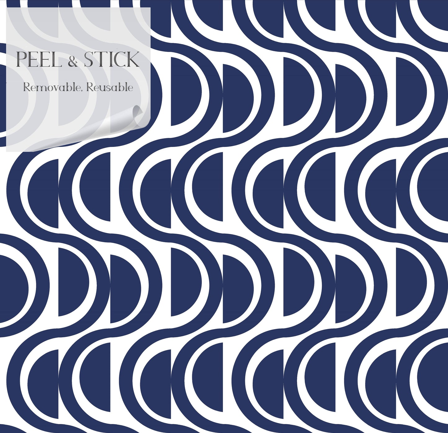 Waves Modern Coastal Peel and Stick Wallpaper - Navy Blue Striped Geometric - Water-Resistant Embossed Vinyl Canvas