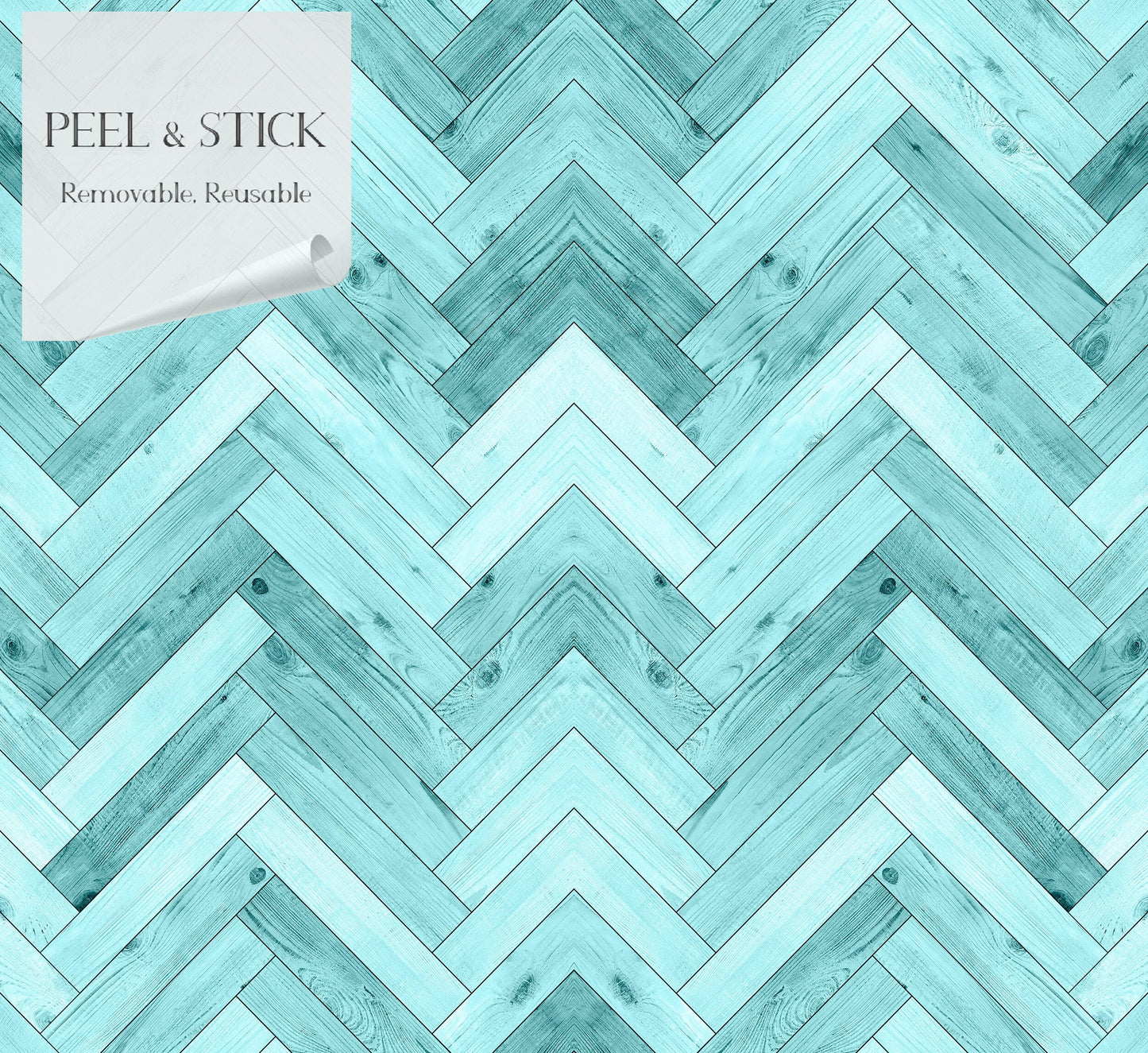 Woodland Waterfall Farmhouse Peel and Stick Wallpaper - Teal Herringbone Faux Wood - Water-Resistant Embossed Vinyl Canvas