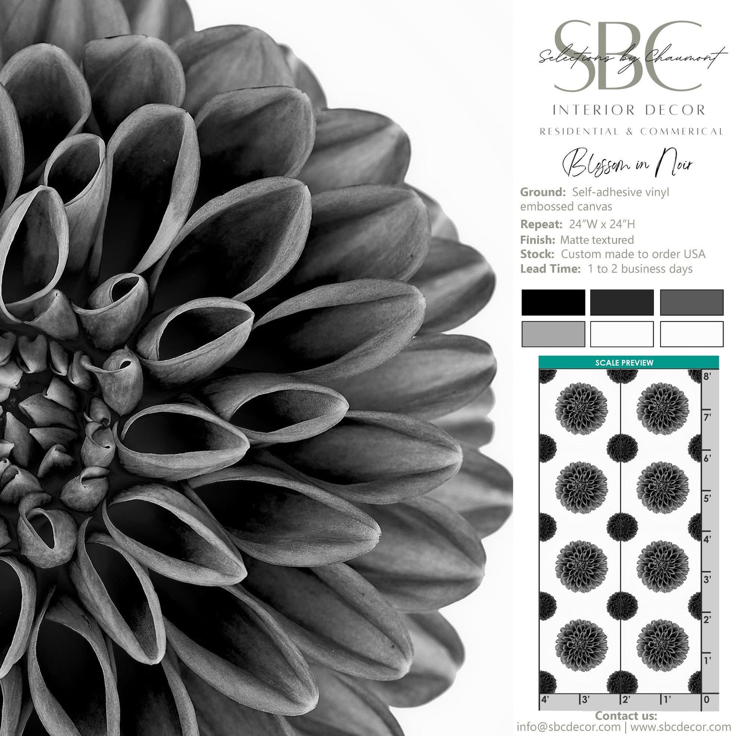 Blossom Noir Modern Farmhouse Peel and Stick Wallpaper - Black Floral - Water-Resistant Embossed Vinyl Canvas