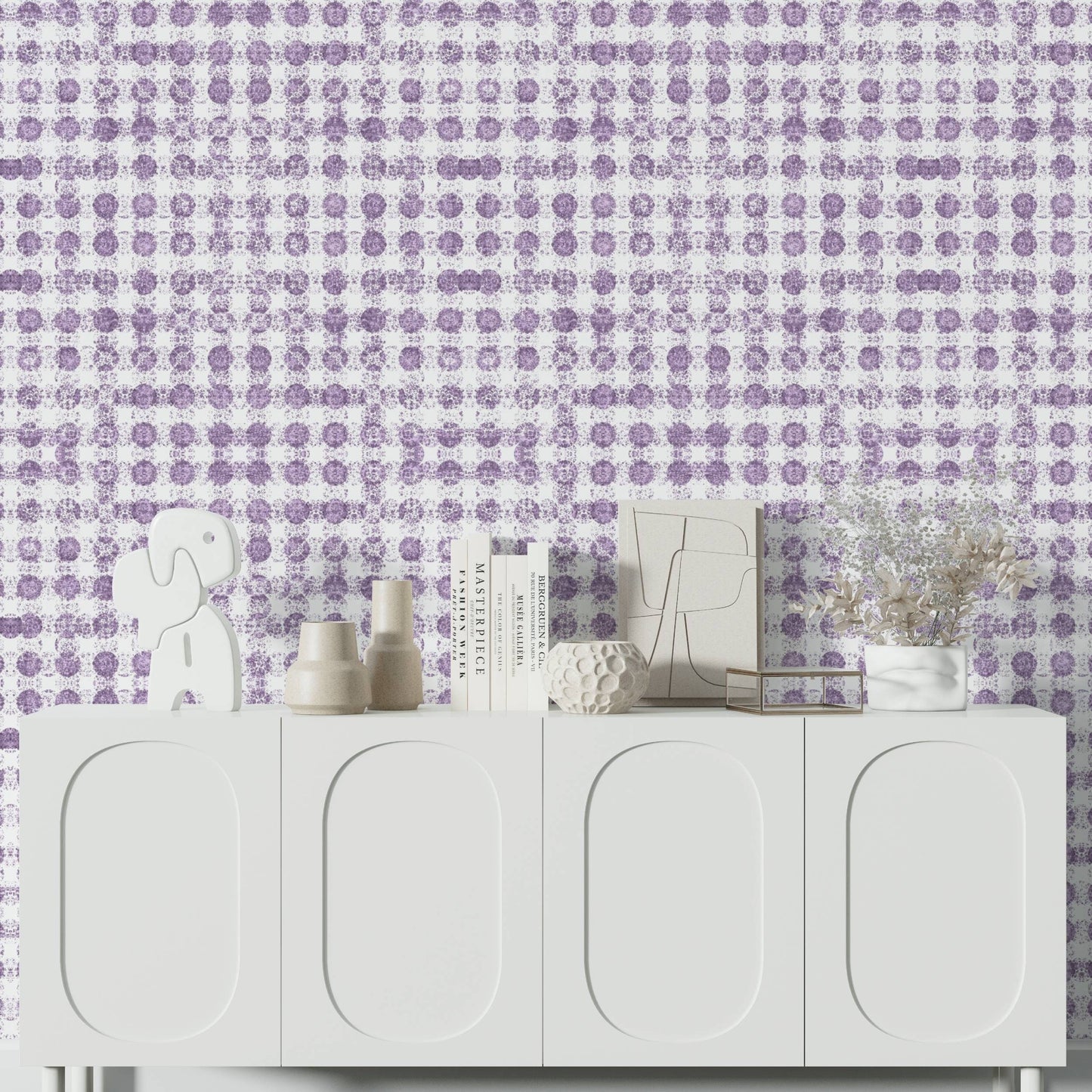 Amelia French Country Peel and Stick Wallpaper - Purple Polka Dots - Water-Resistant Embossed Vinyl Canvas